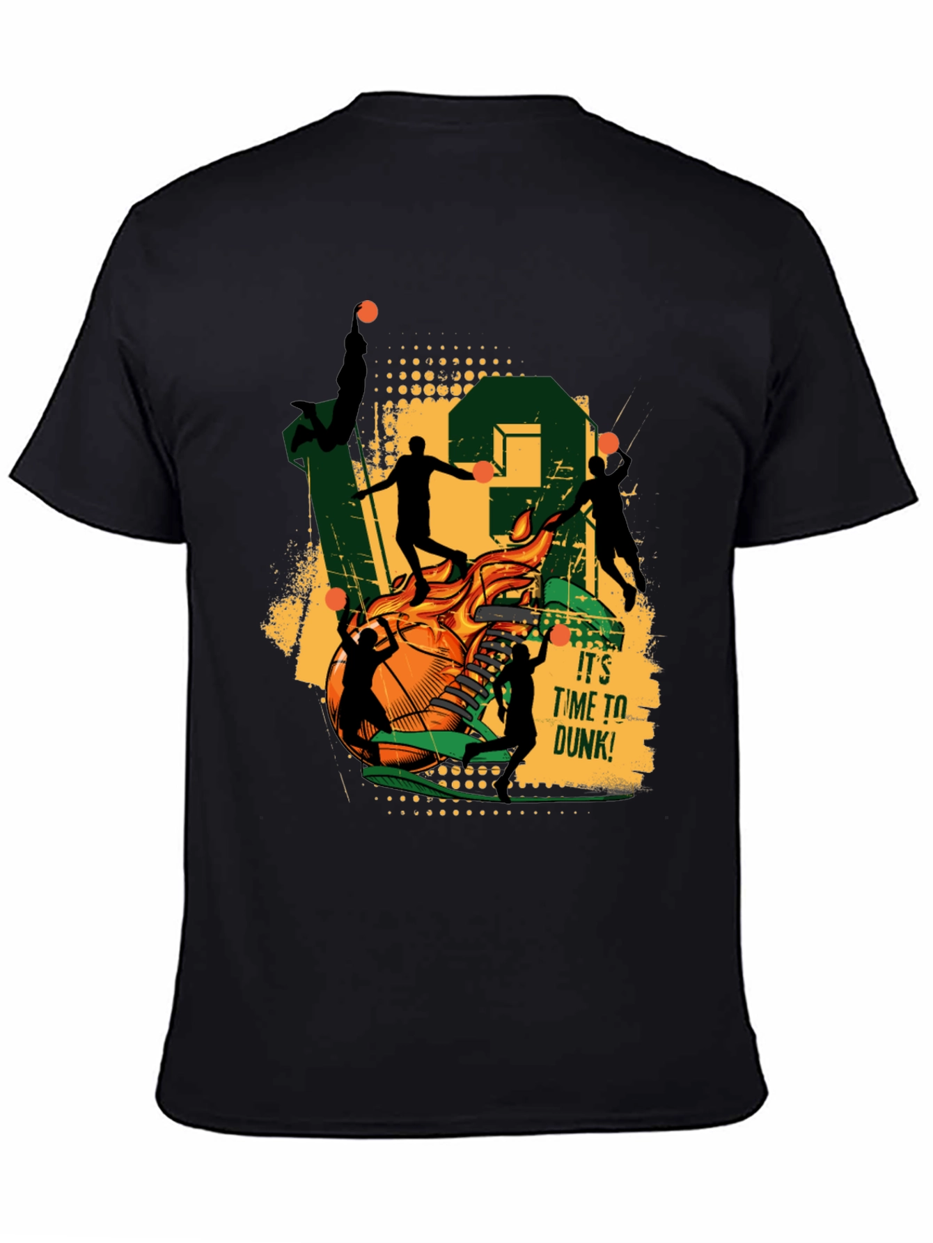 Basketball Dunk Graphic Tee - Black Cotton