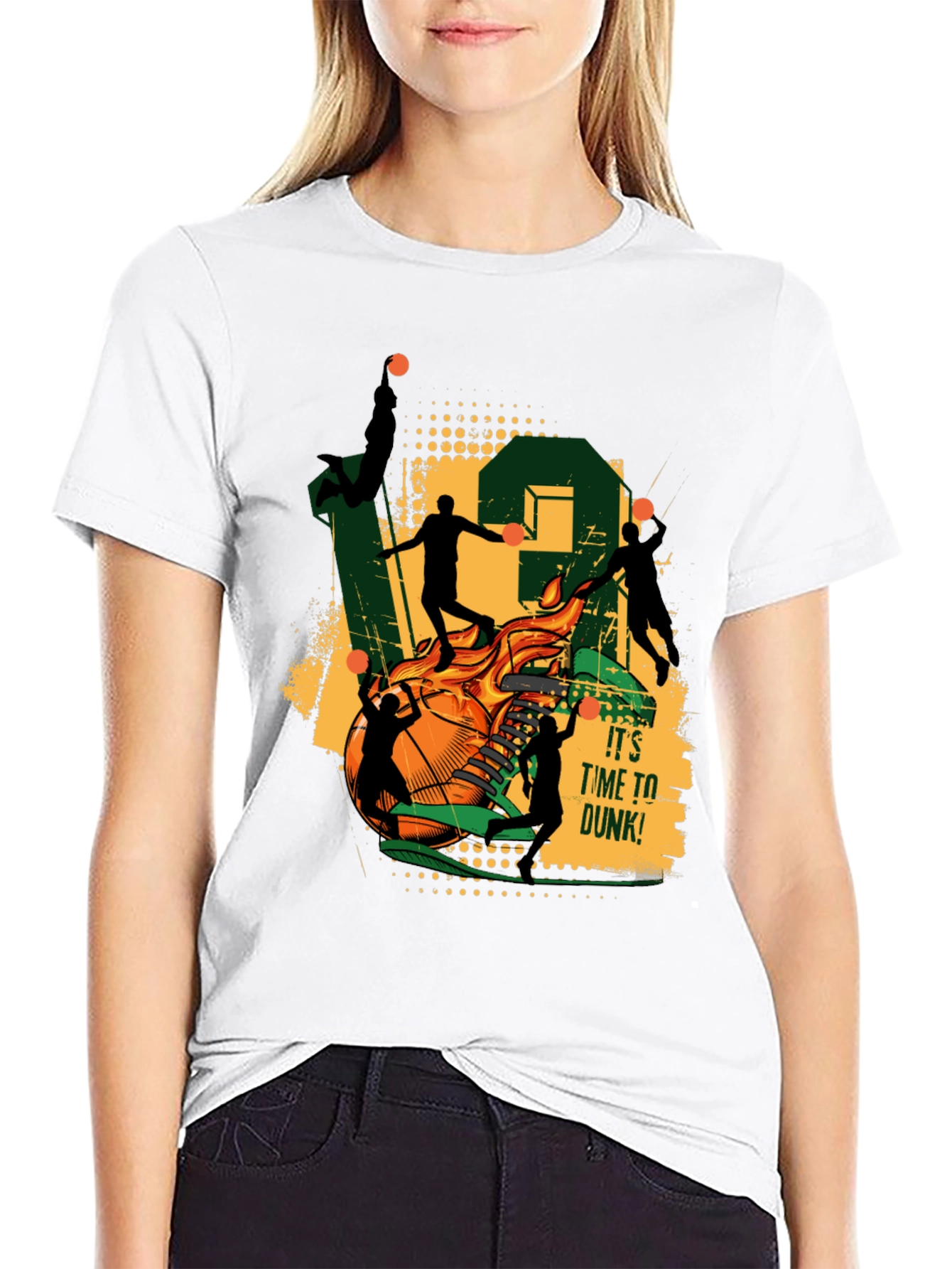 Basketball Dunk Graphic Tee - Black Cotton