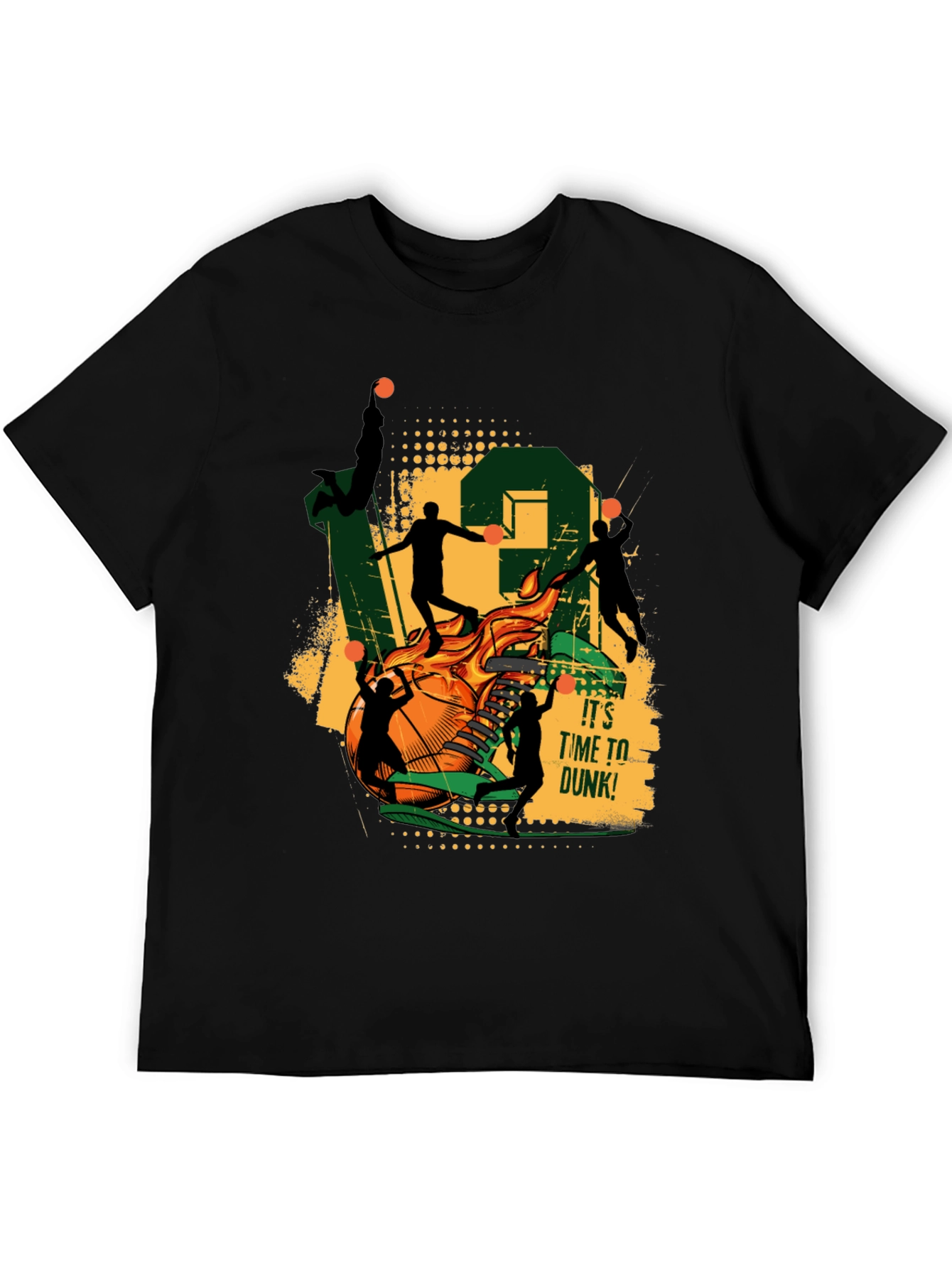 Basketball Dunk Graphic Tee - Black Cotton