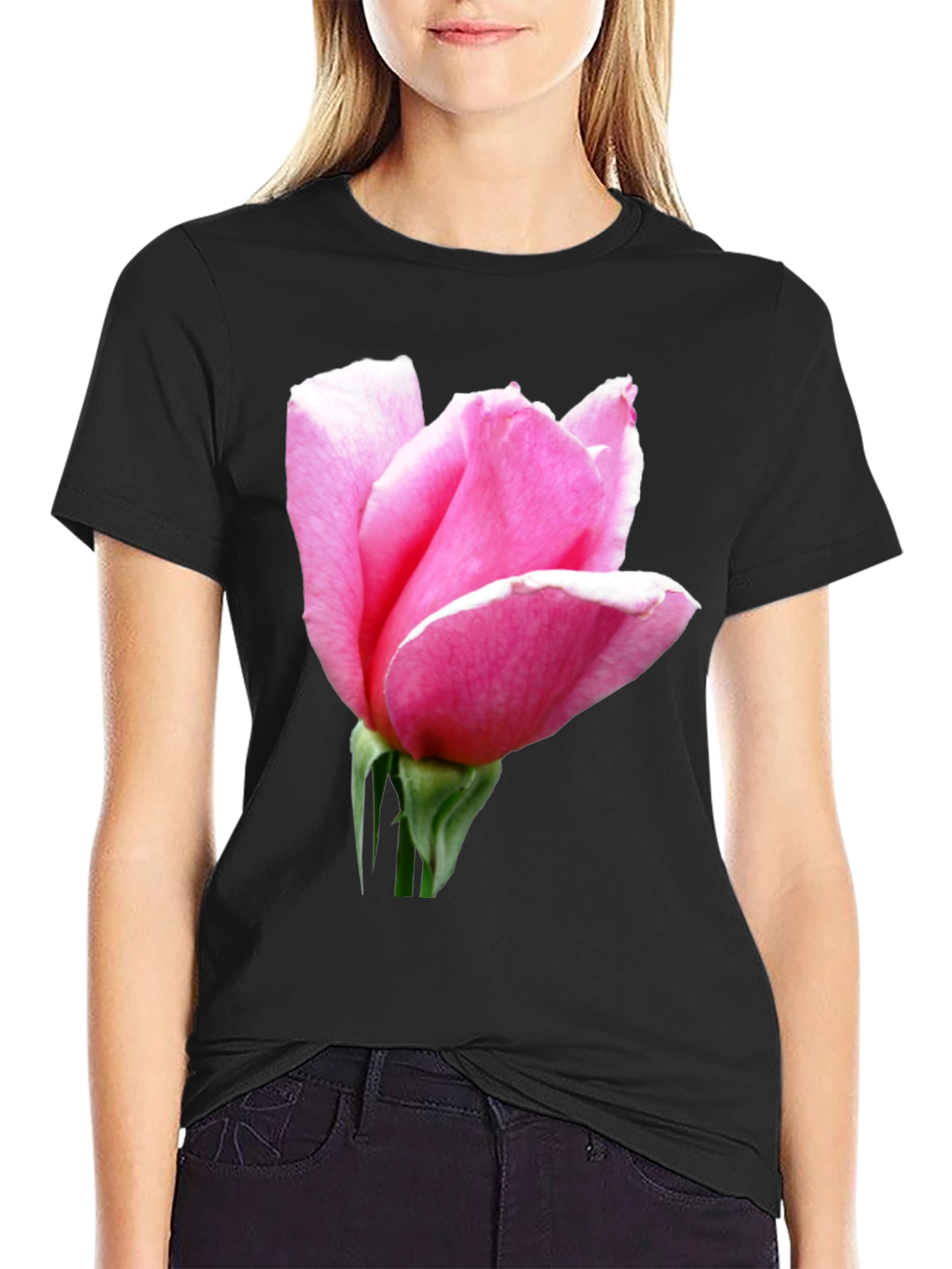 Pink Rose Graphic Tee - Soft Cotton Blend
