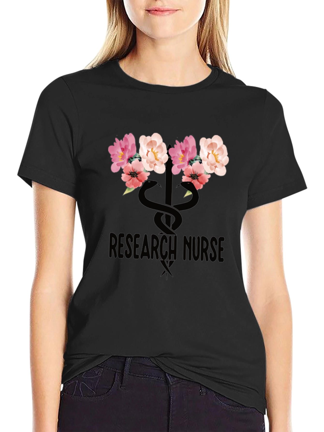 Research Nurse Floral T-Shirt - Stylish Medical Apparel