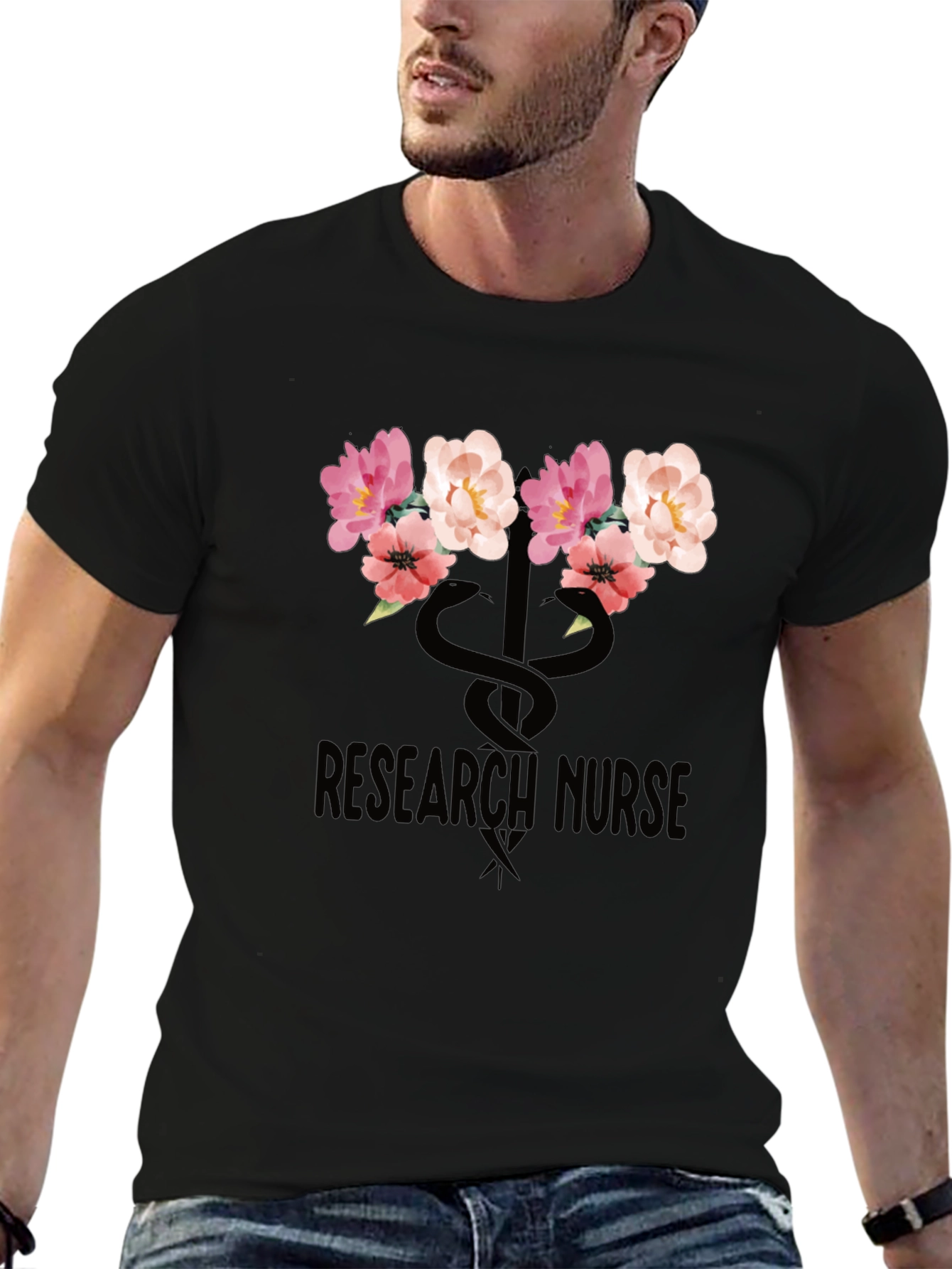 Research Nurse Floral T-Shirt - Stylish Medical Apparel