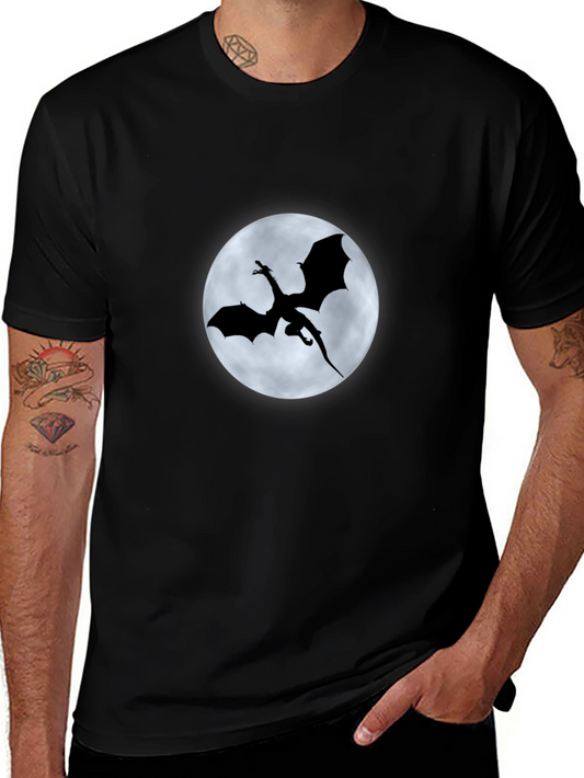 Dragon Silhouette Moon Graphic Black T-Shirt
