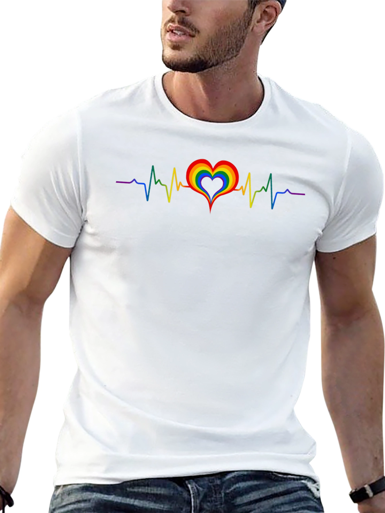LGBTQ+ Pride Heartbeat T-Shirt - Black