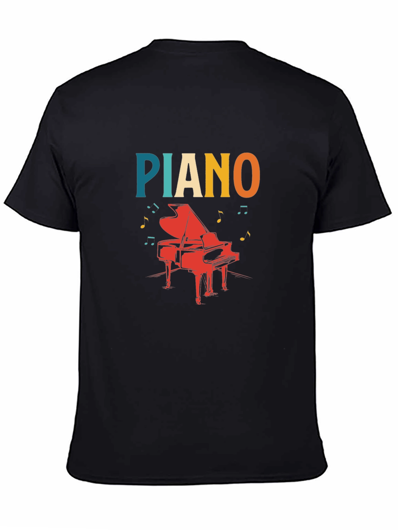 Piano Graphic Tee - Retro Style Black T-Shirt