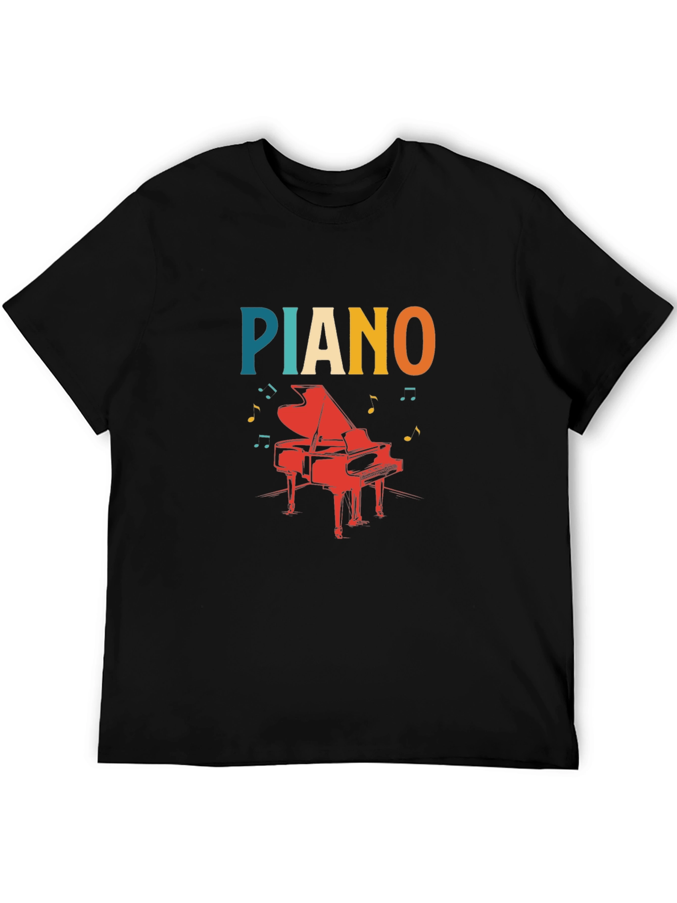 Piano Graphic Tee - Retro Style Black T-Shirt