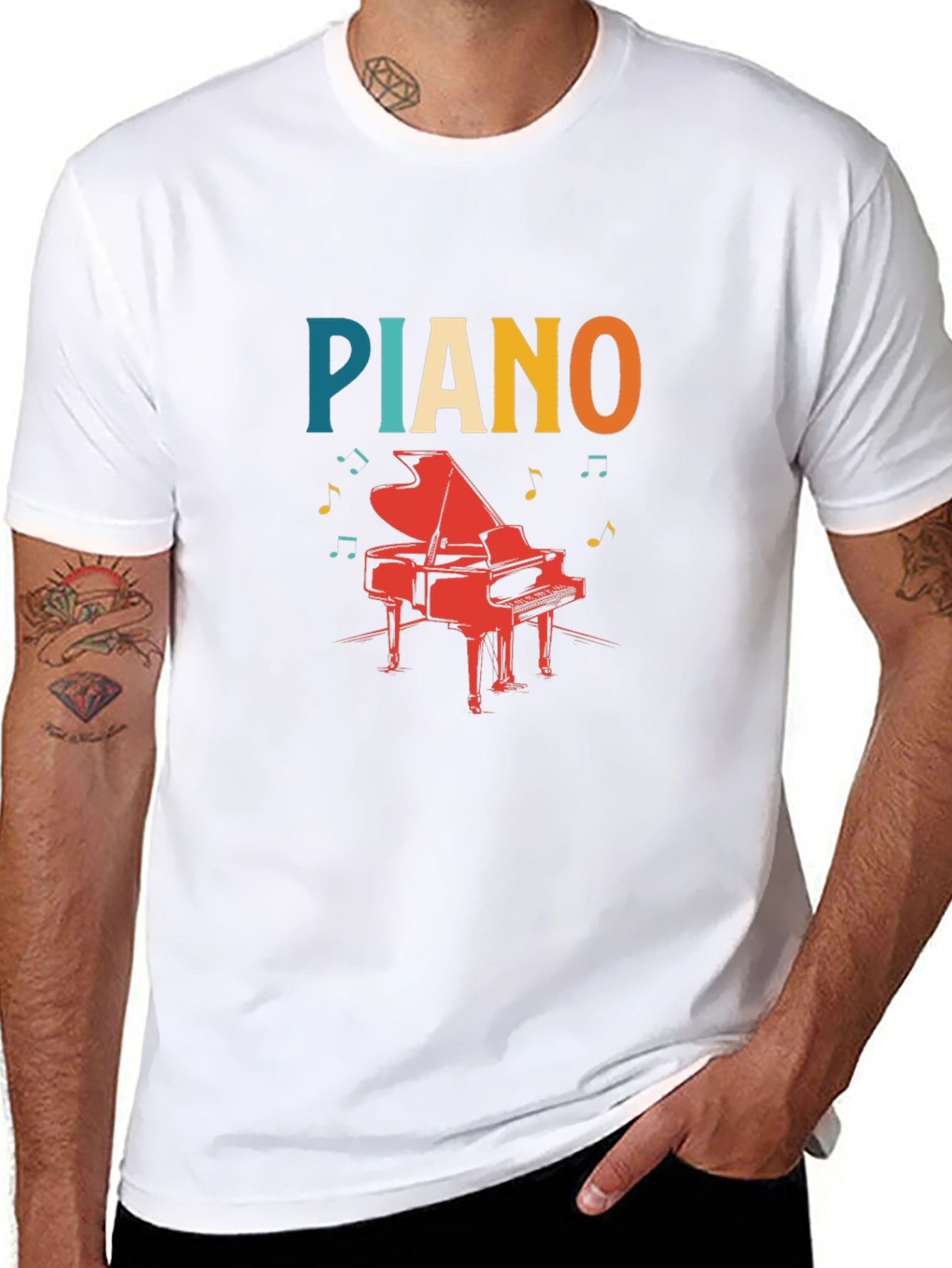 Piano Graphic Tee - Retro Style Black T-Shirt