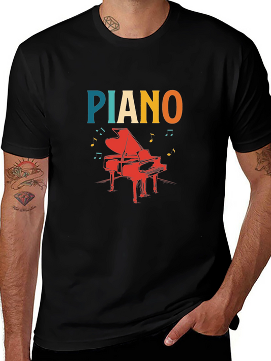 Piano Graphic Tee - Retro Style Black T-Shirt