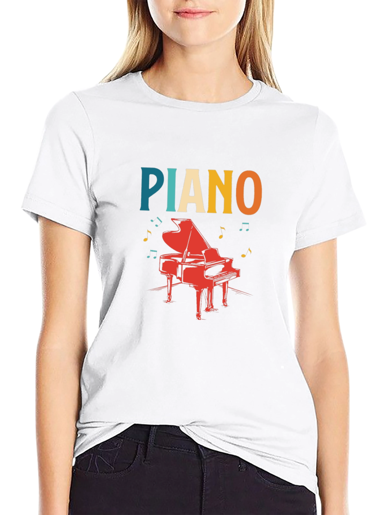 Piano Graphic Tee - Retro Style Black T-Shirt