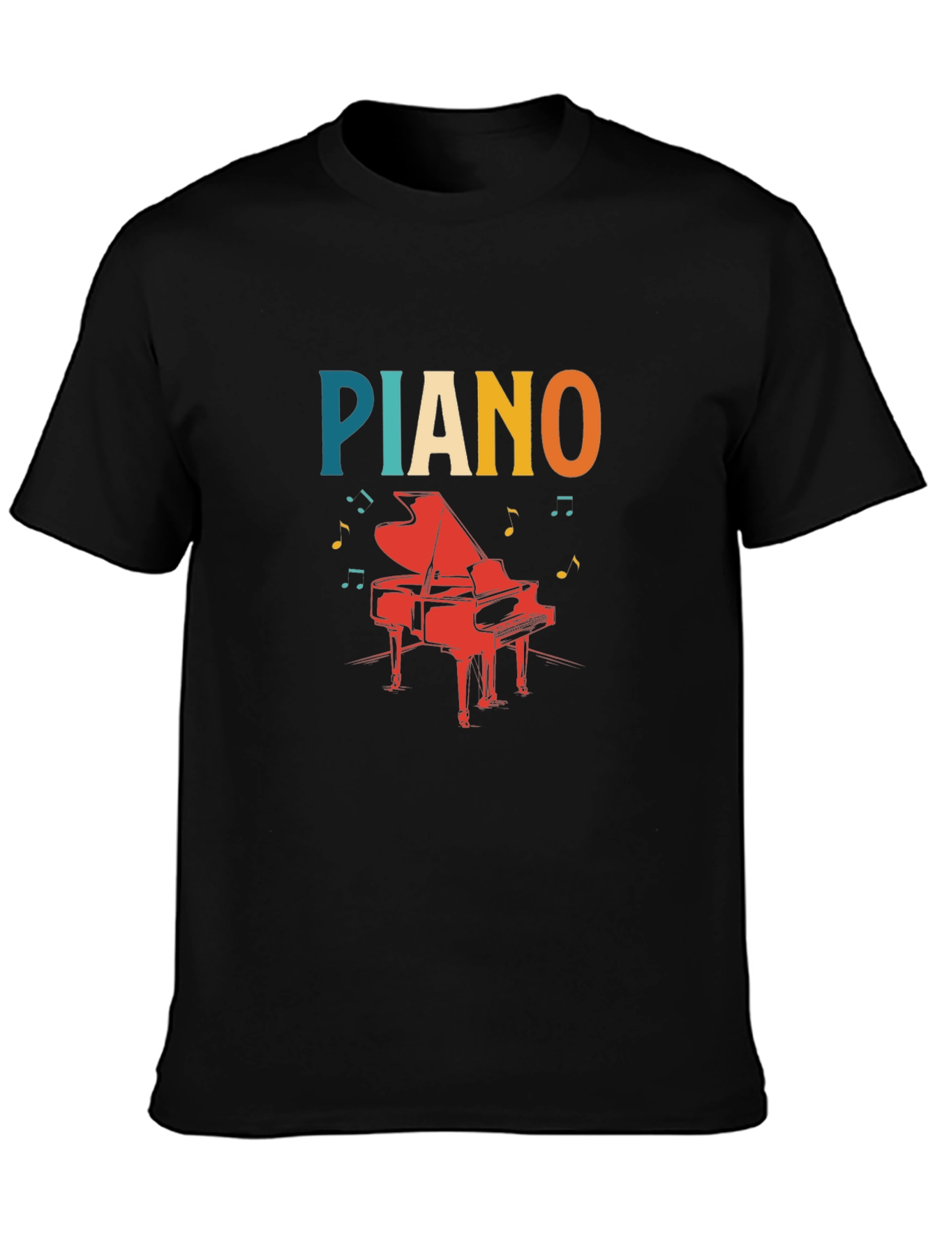 Piano Graphic Tee - Retro Style Black T-Shirt