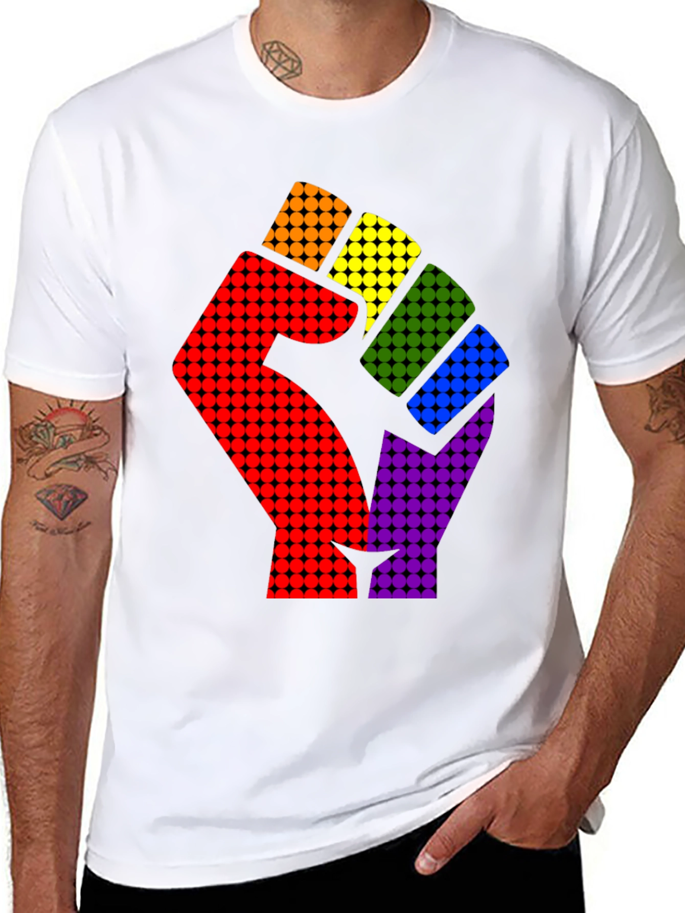 Pride Fist Graphic Tee - Rainbow Power