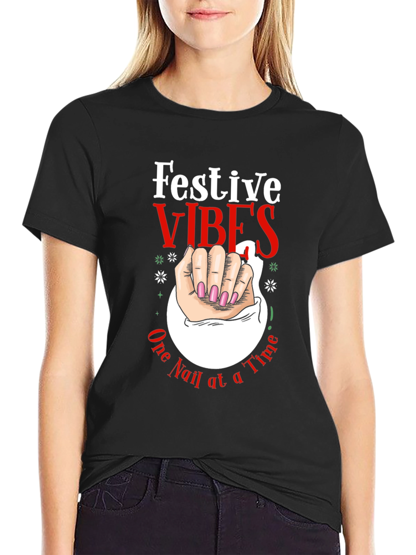 Festive Vibes Nail Art Graphic Tee