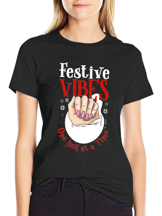 Festive Vibes Nail Art Graphic Tee