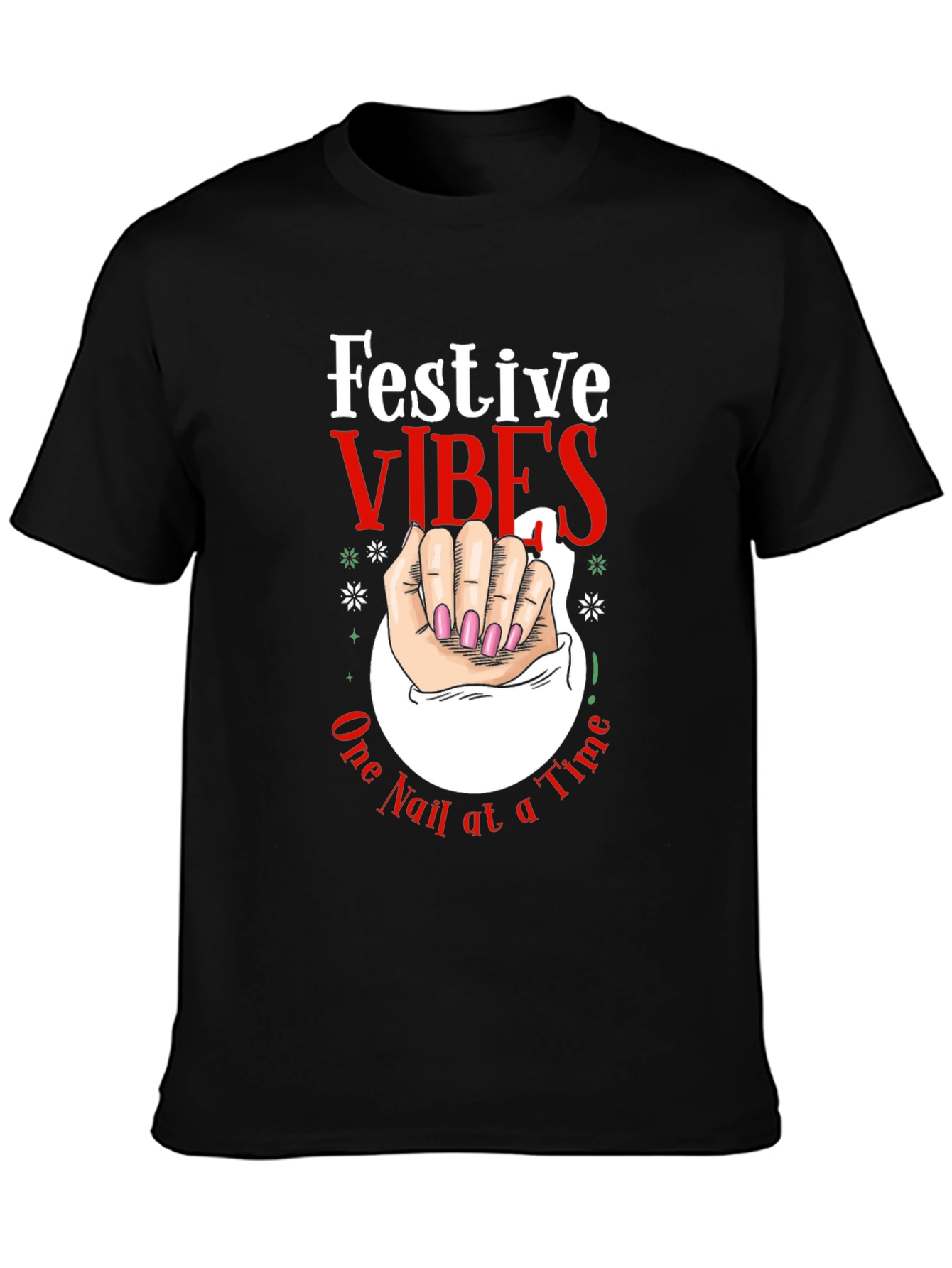 Festive Vibes Nail Art Graphic Tee