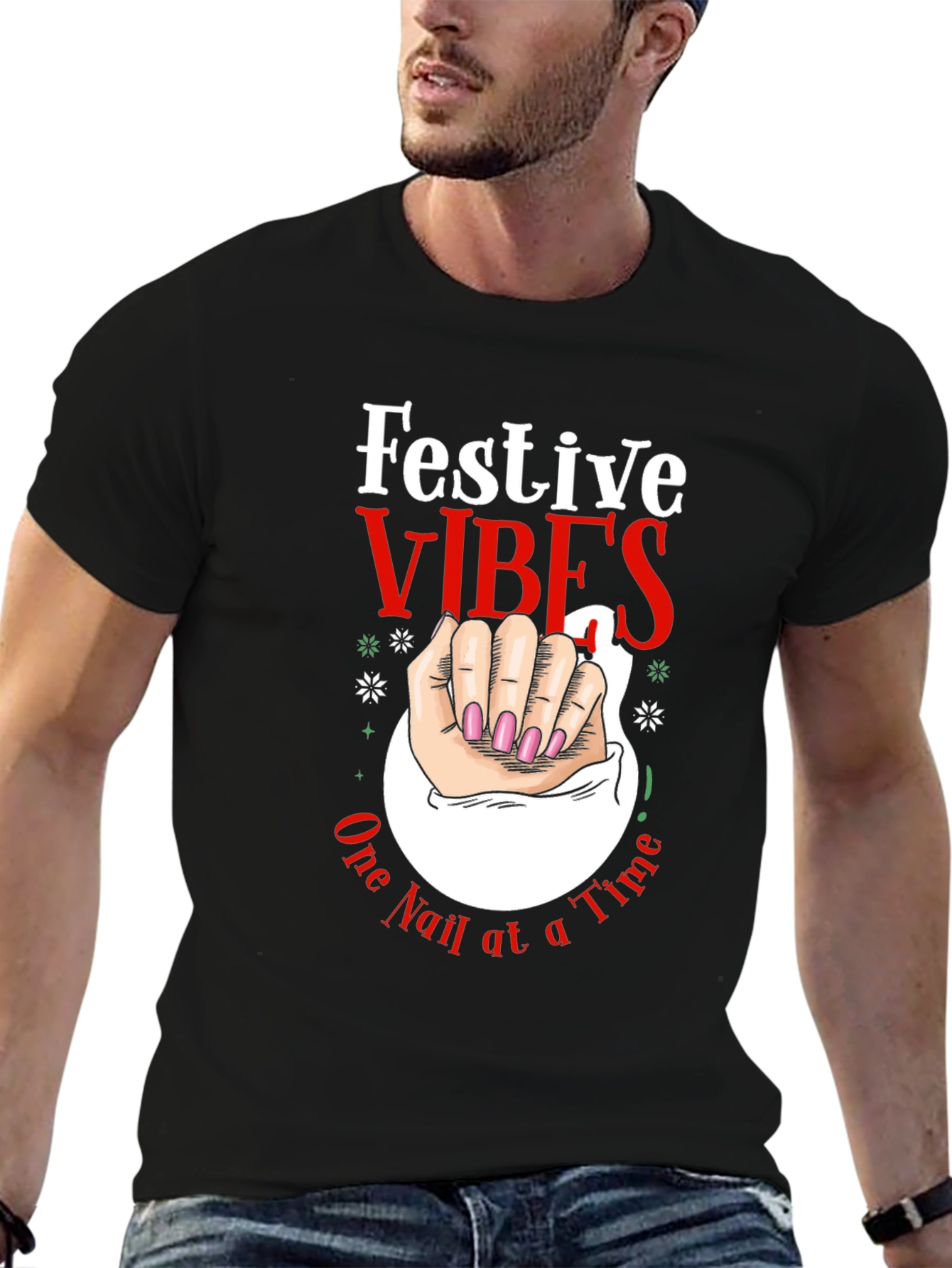 Festive Vibes Nail Art Graphic Tee