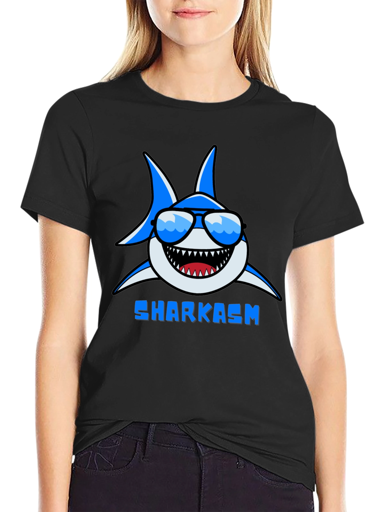 Sharkasm Graphic Print Tee - Black