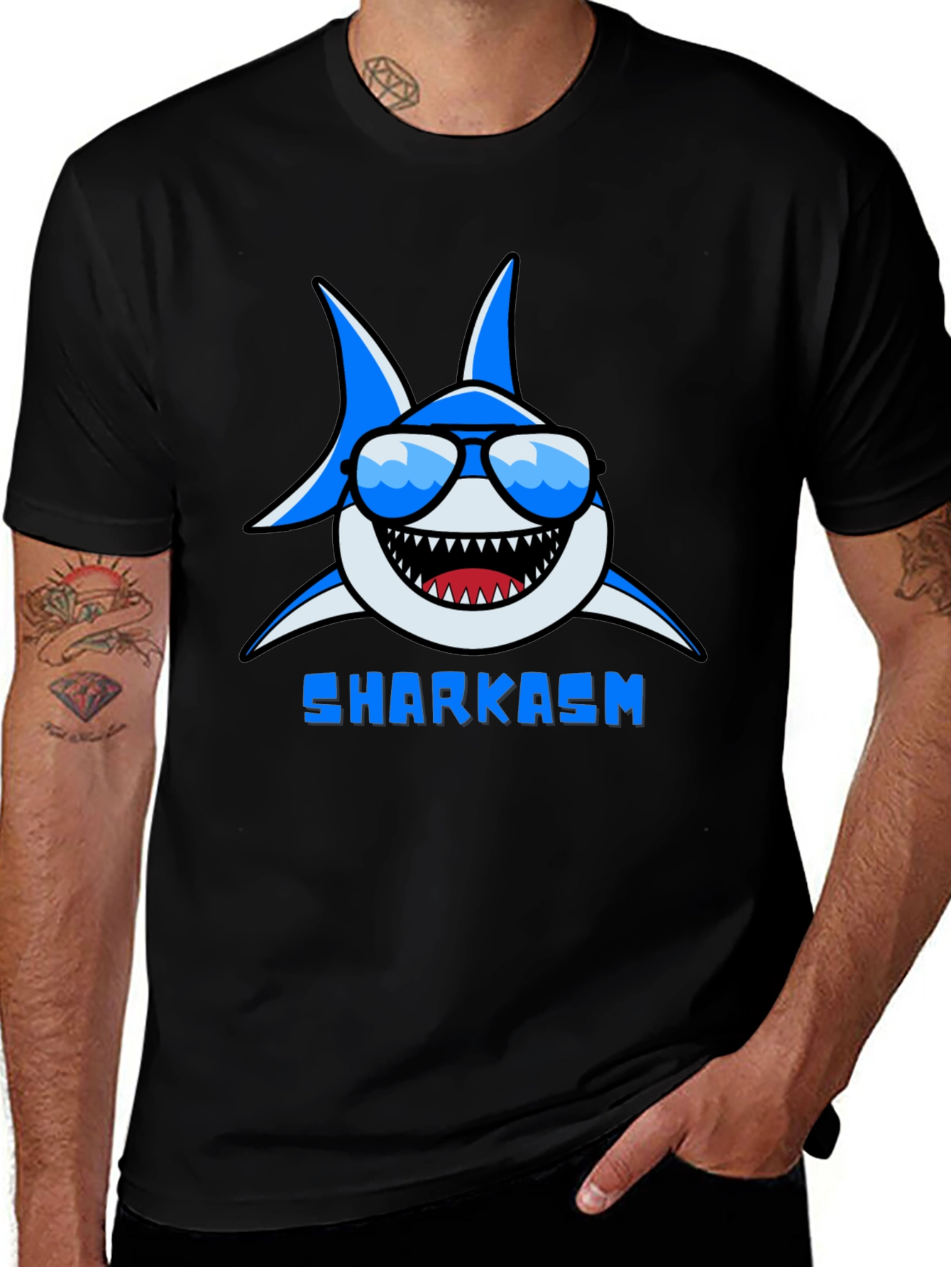 Sharkasm Graphic Print Tee - Black