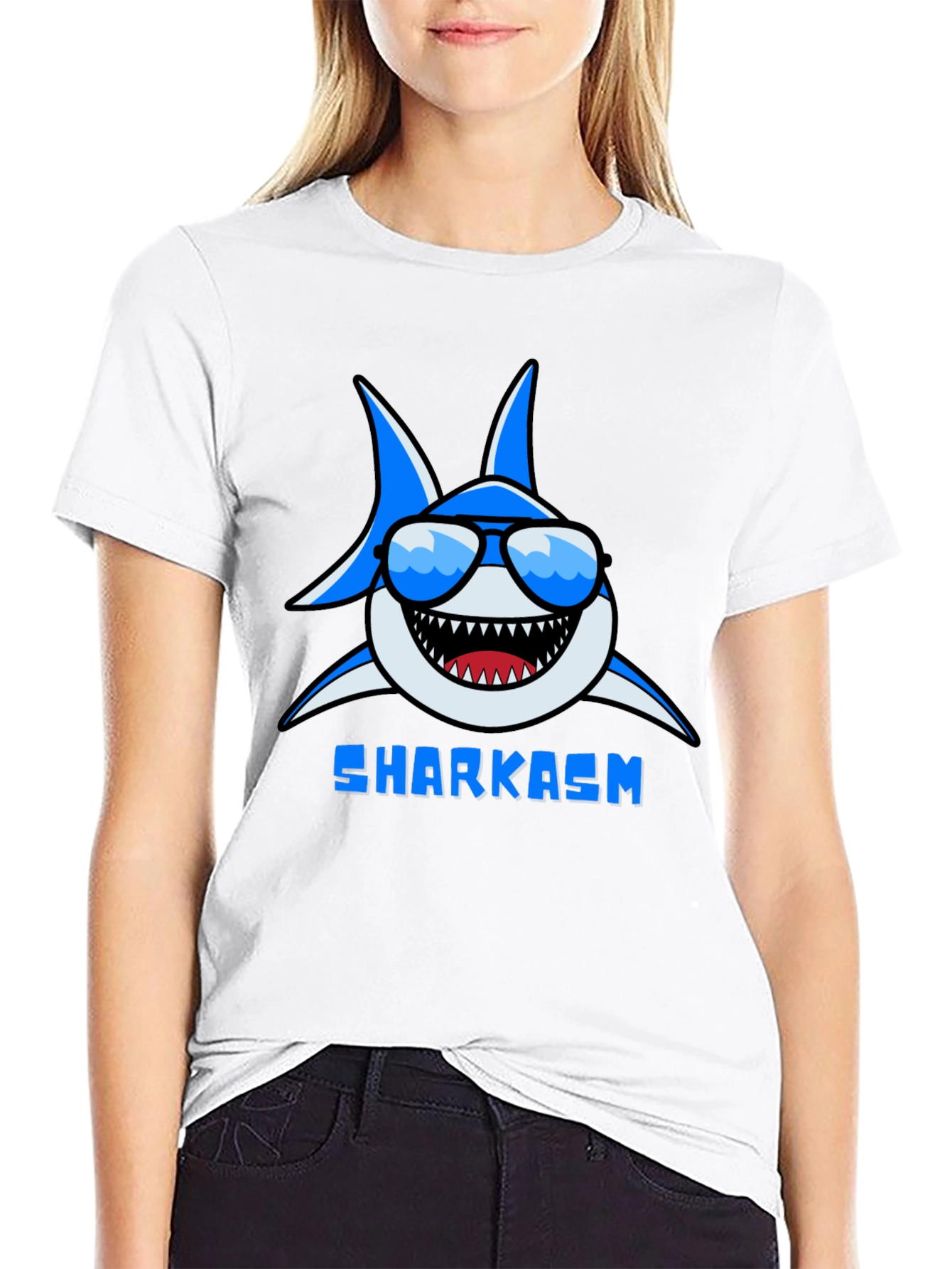 Sharkasm Graphic Print Tee - Black