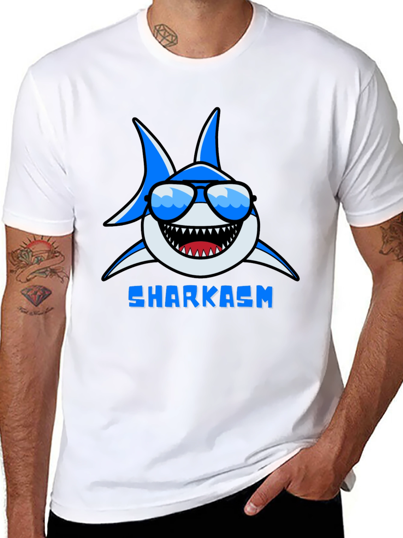 Sharkasm Graphic Print Tee - Black