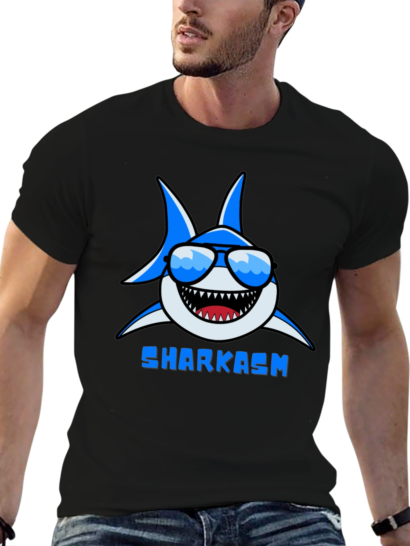 Sharkasm Graphic Print Tee - Black