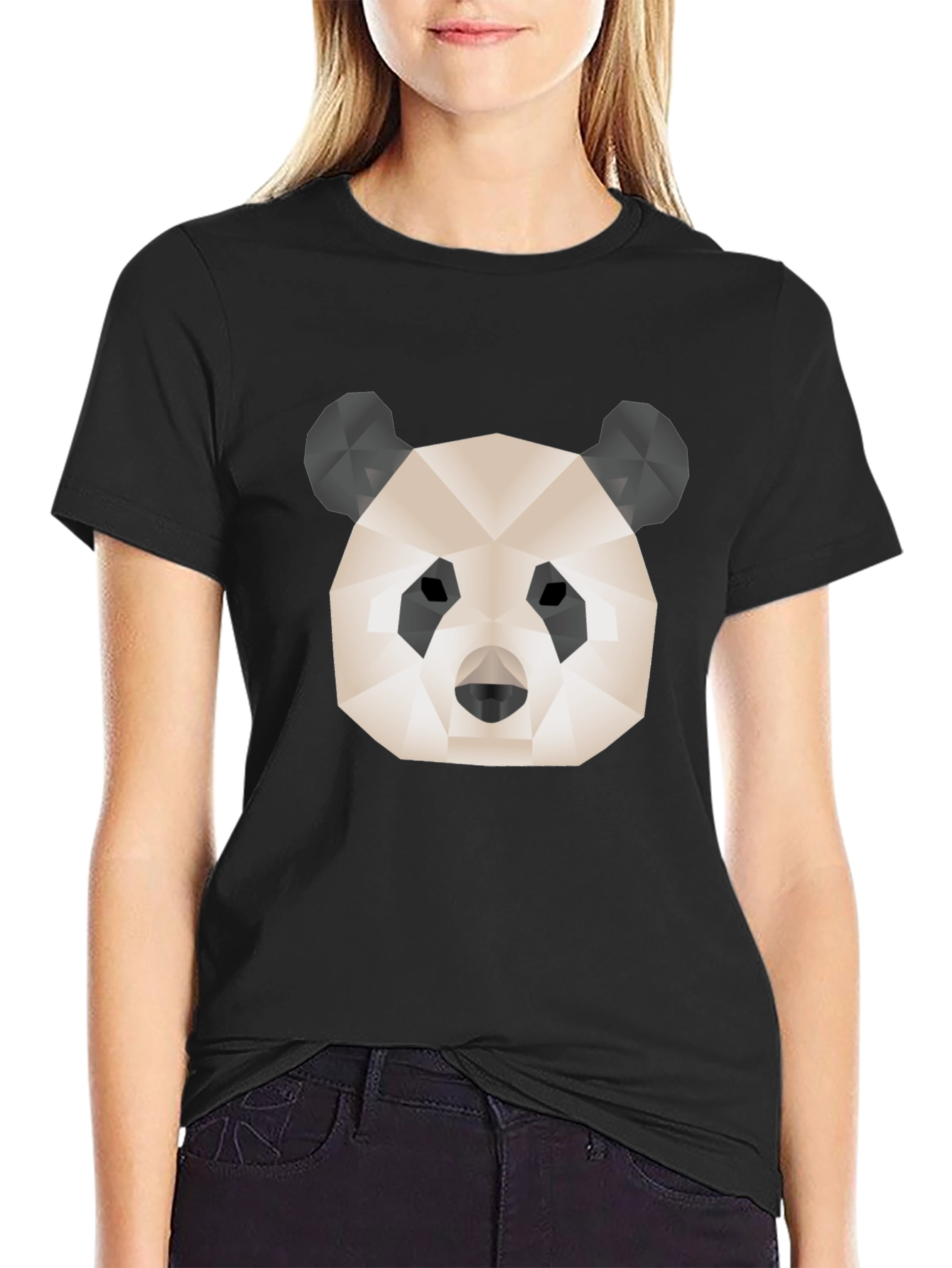 Geometric Panda Graphic Tee - Modern Black T-Shirt