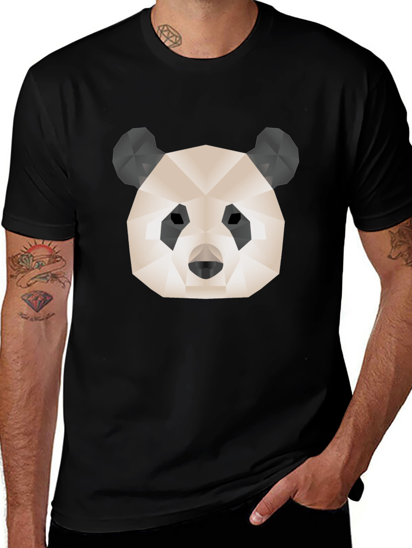 Geometric Panda Graphic Tee - Modern Black T-Shirt