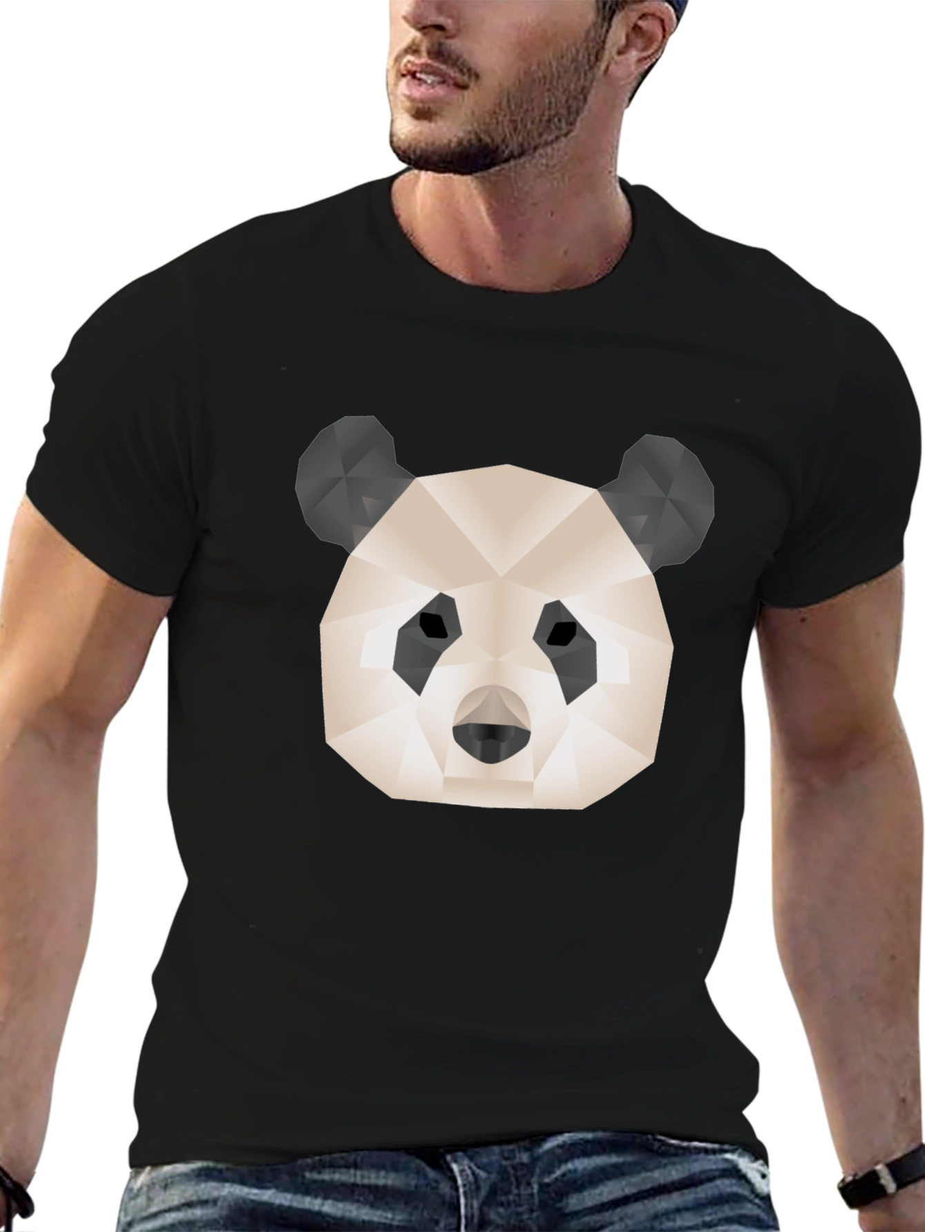 Geometric Panda Graphic Tee - Modern Black T-Shirt