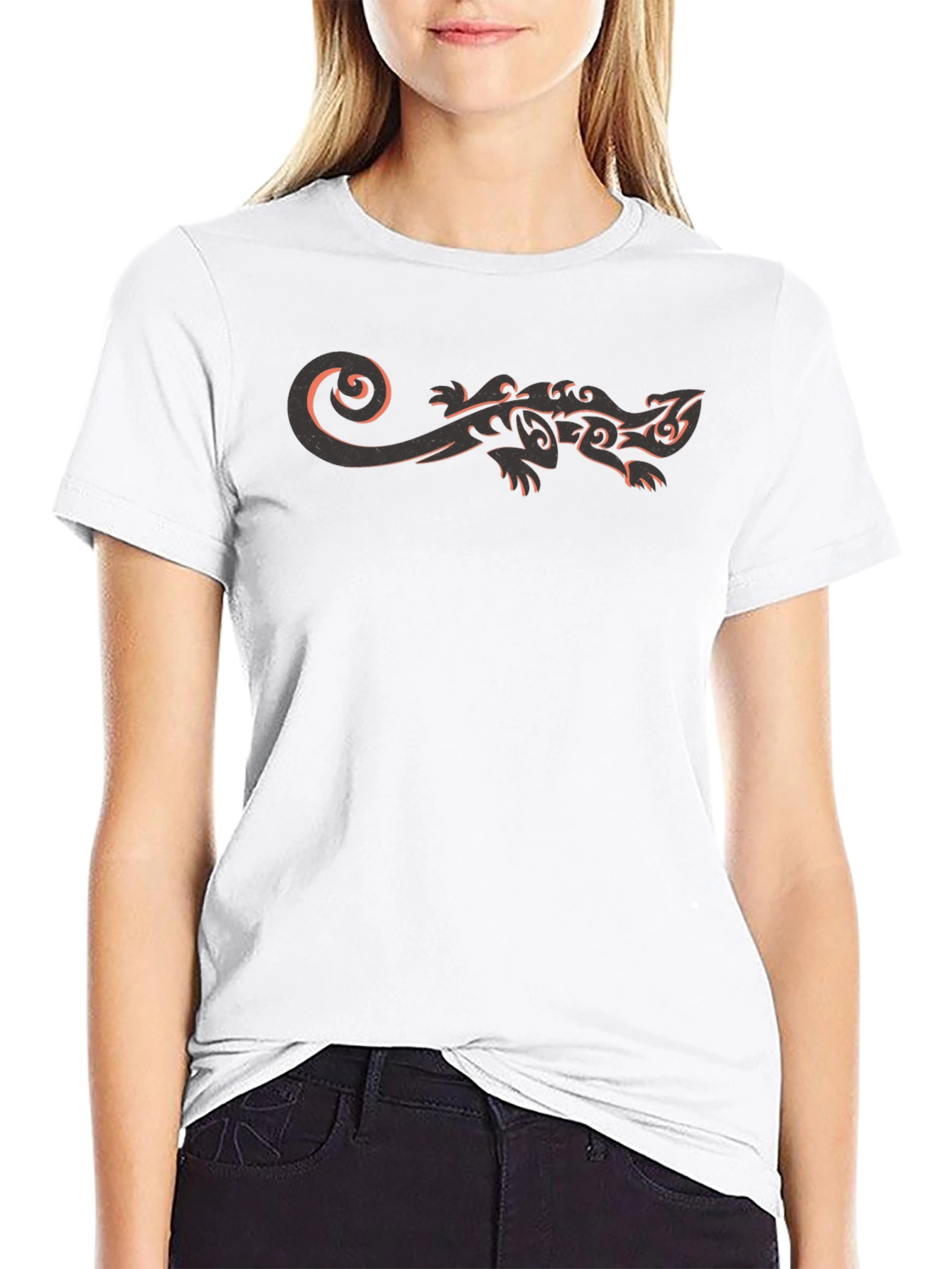 Tribal Gecko Graphic Tee - Black Casual T-Shirt