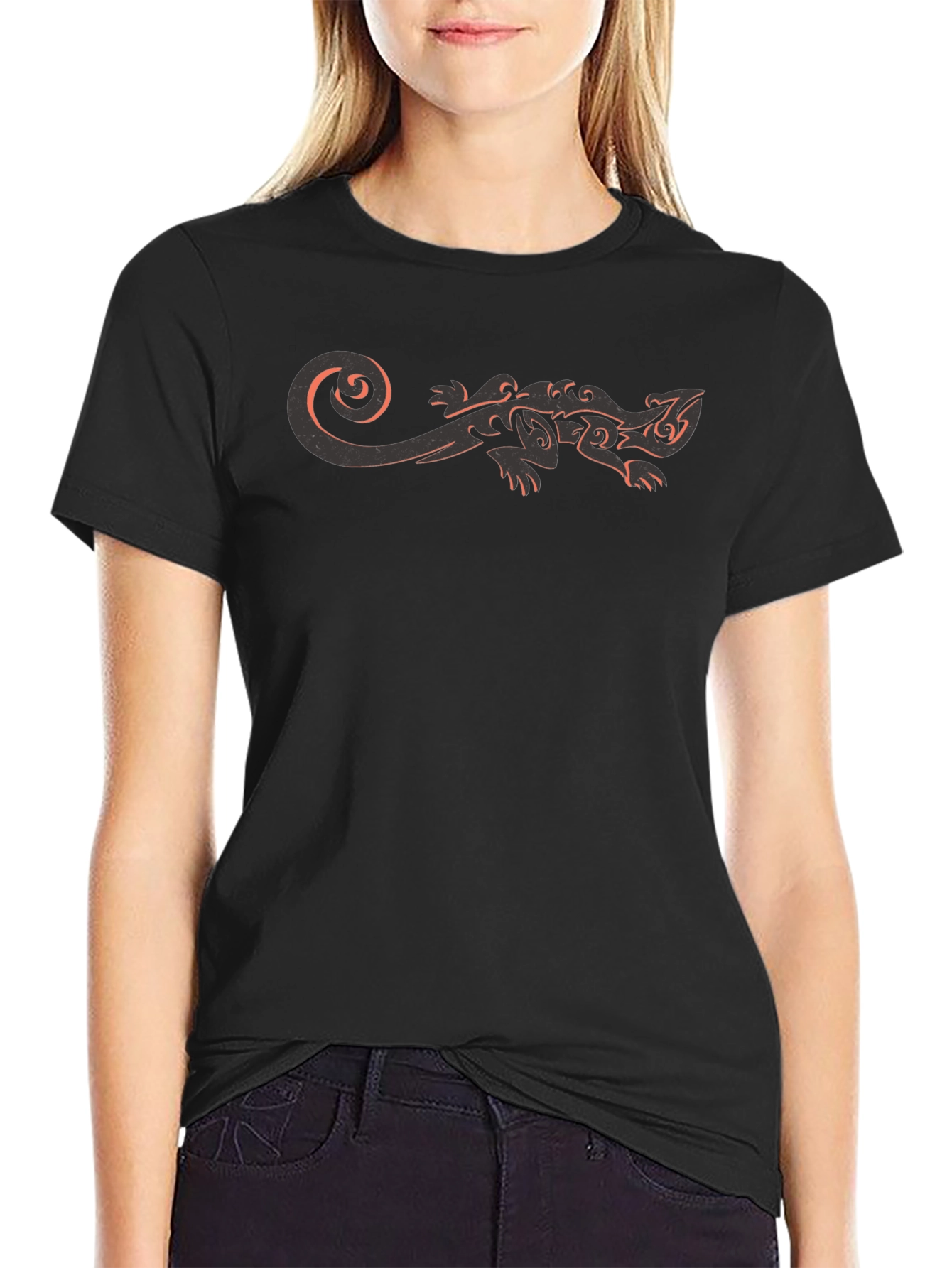Tribal Gecko Graphic Tee - Black Casual T-Shirt