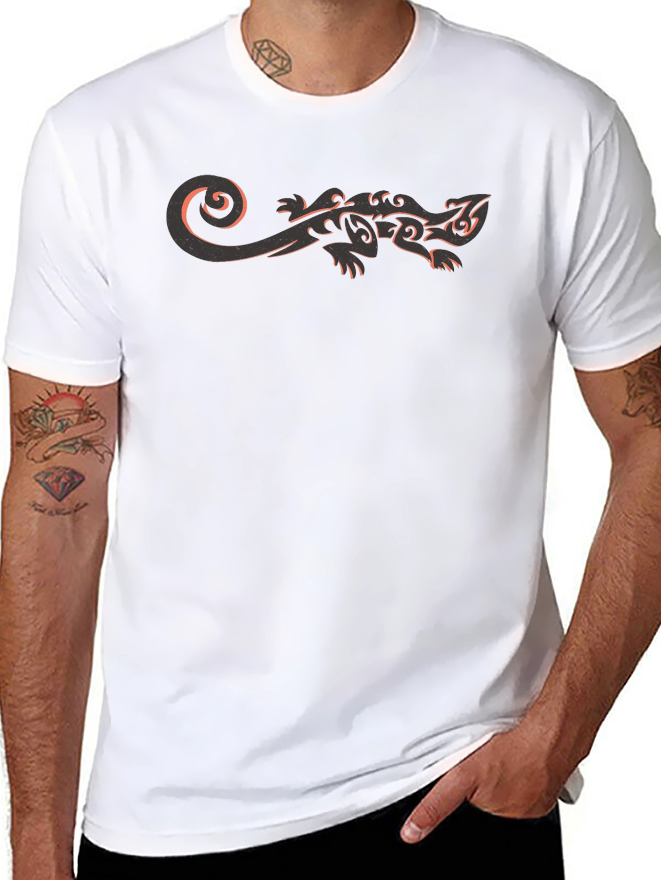 Tribal Gecko Graphic Tee - Black Casual T-Shirt