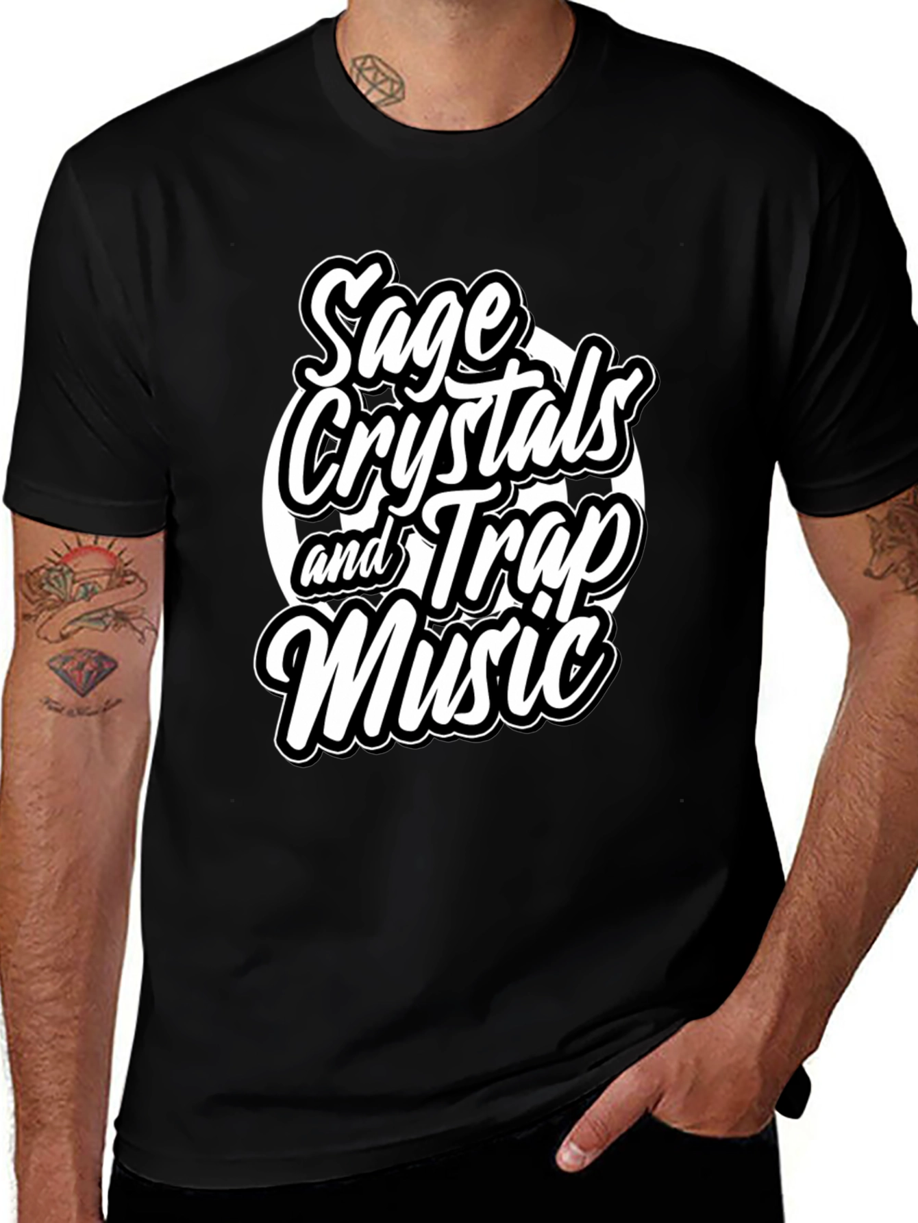 Sage Crystals and Trap Music Black T-Shirt