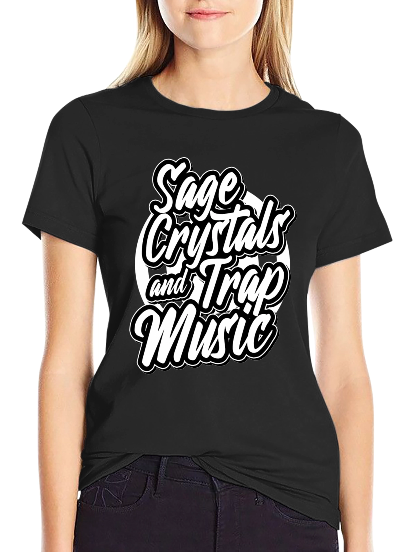 Sage Crystals and Trap Music Black T-Shirt