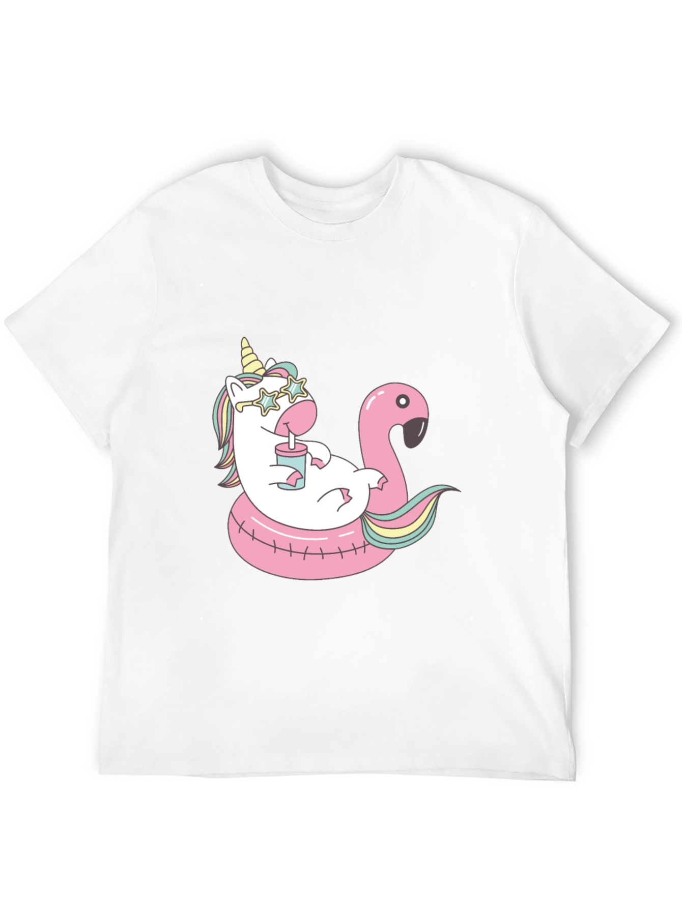 Unicorn Flamingo Pool Party Black T-Shirt