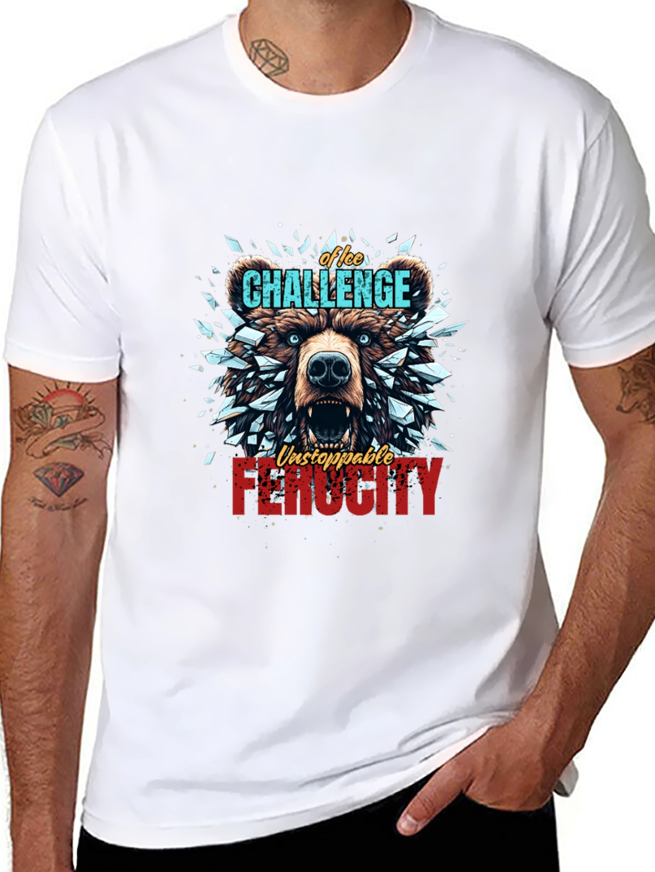 Ice Challenge Bear Graphic Tee - Ferocity Unleashed