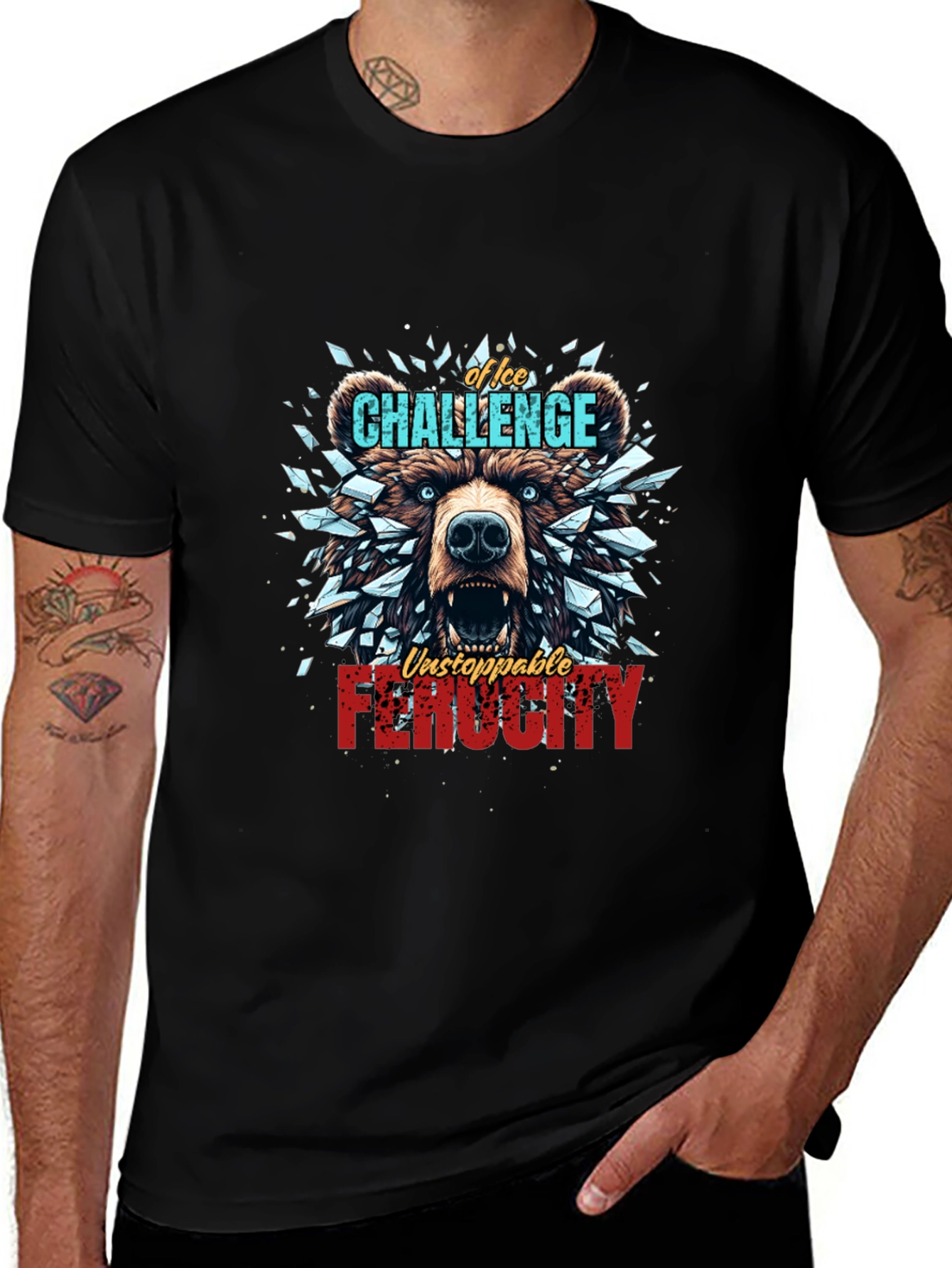 Ice Challenge Bear Graphic Tee - Ferocity Unleashed