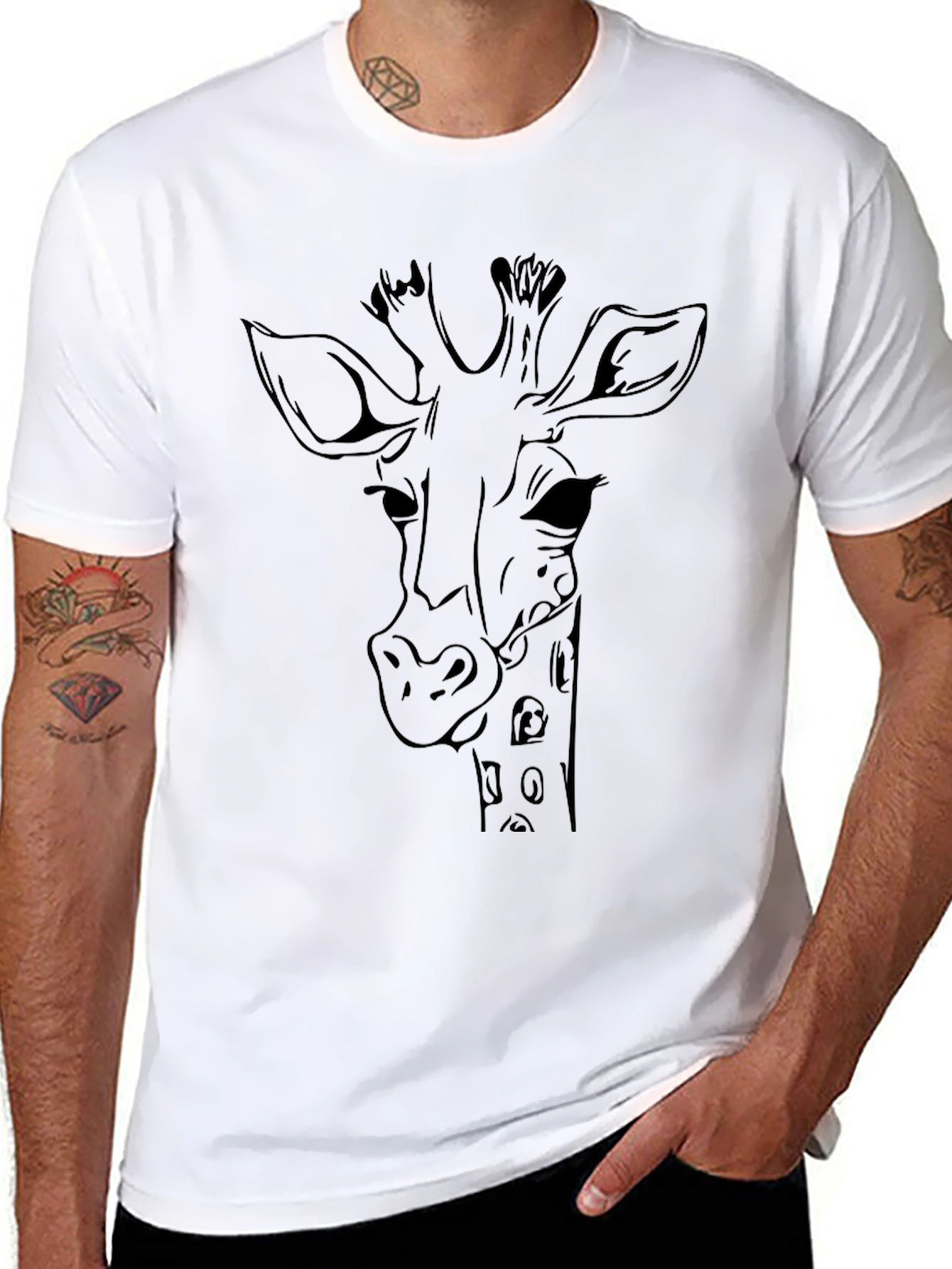 Giraffe Graphic Tee - Black Cotton Blend