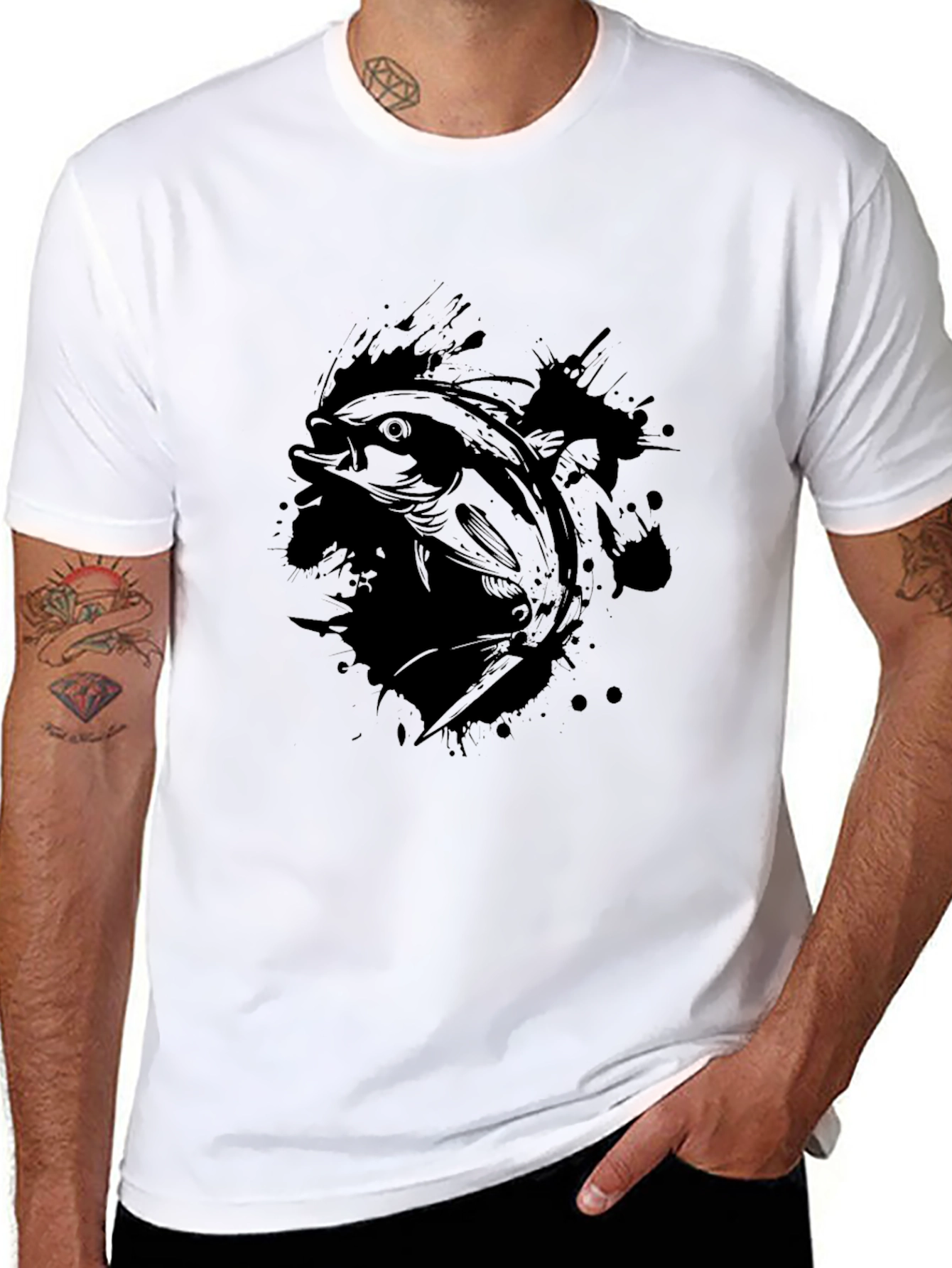 Mens Black Fish Graphic T-Shirt