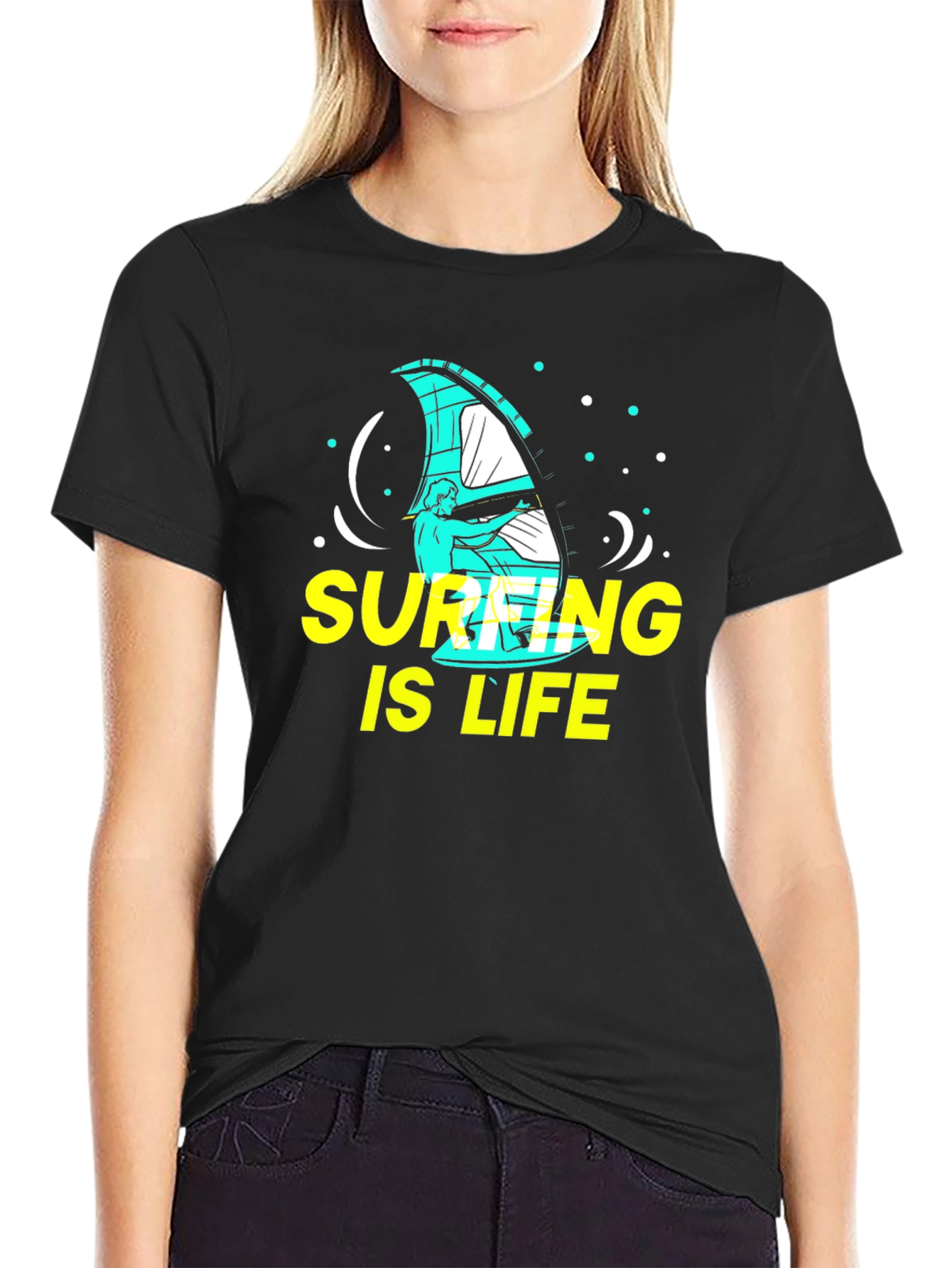 Surfing is Life Graphic Tee - Black