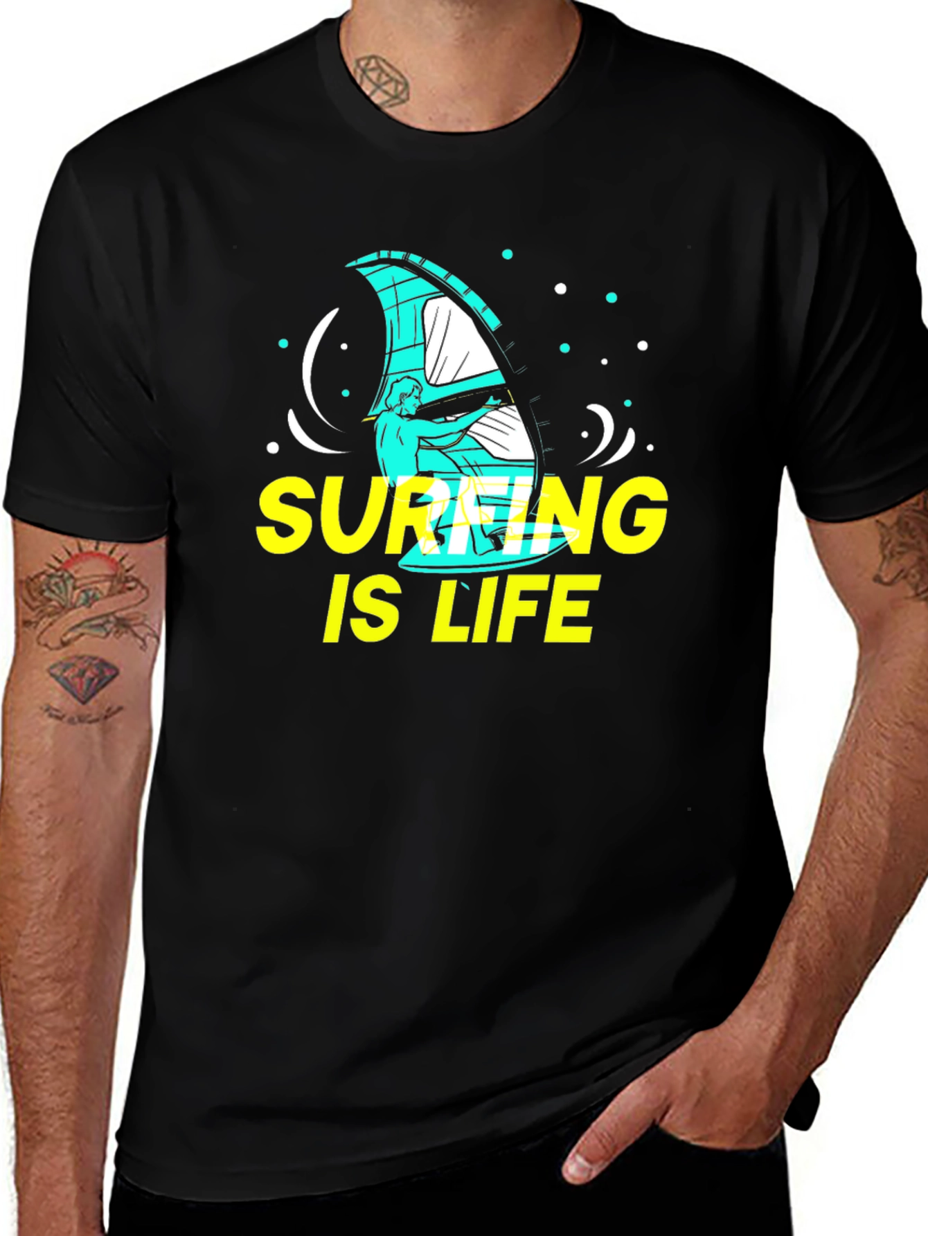 Surfing is Life Graphic Tee - Black