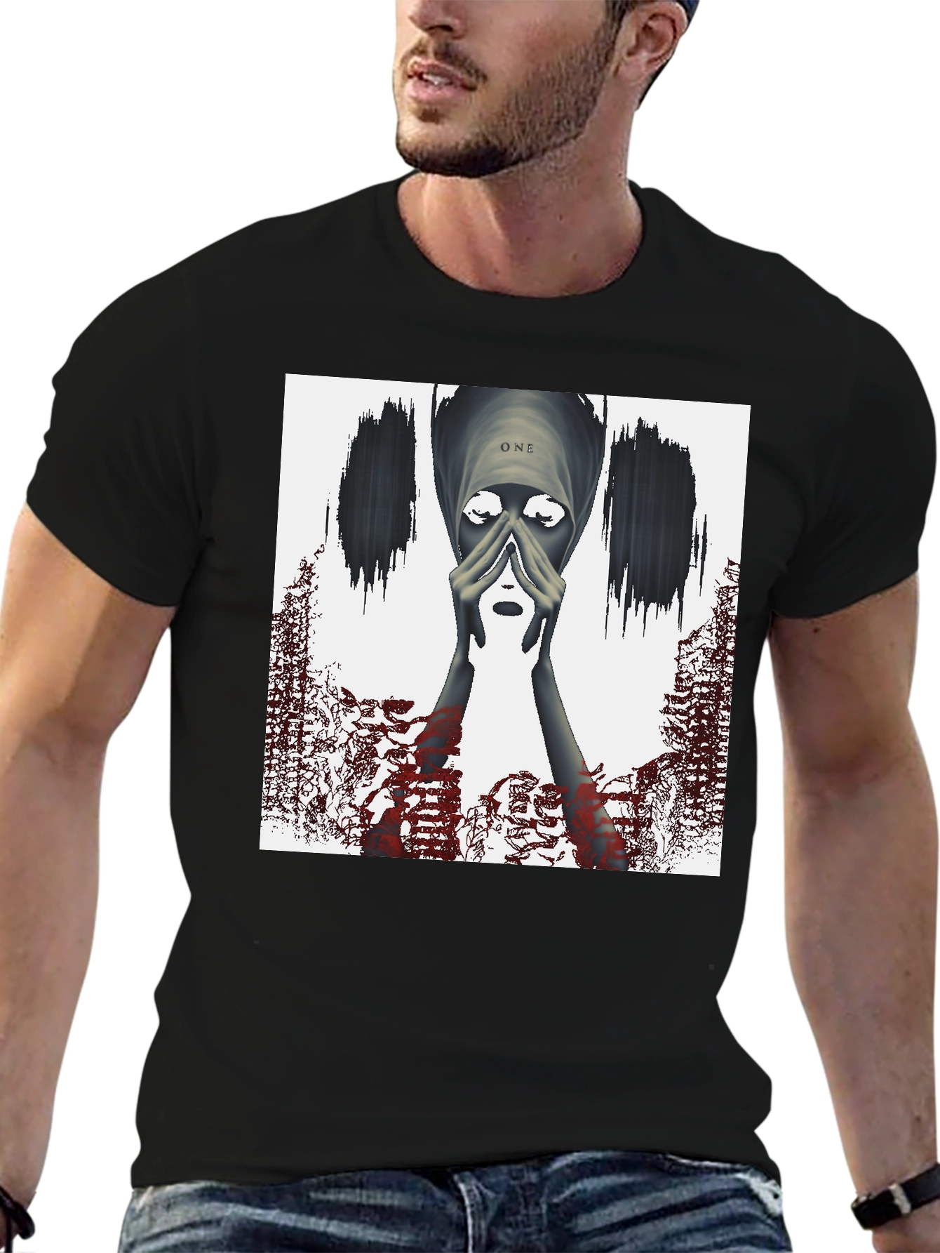 Artistic Graphic Print Tee - Black
