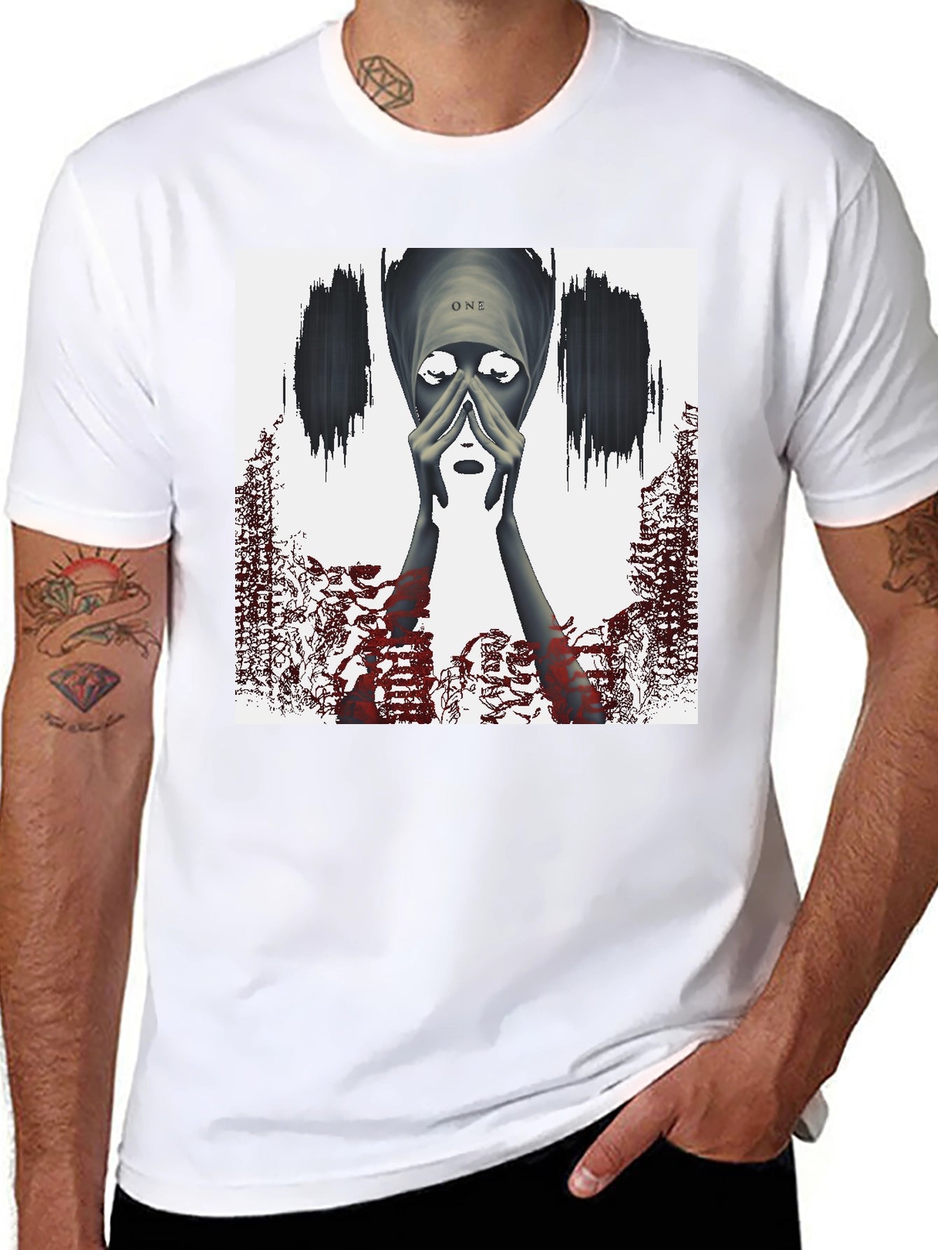 Artistic Graphic Print Tee - Black