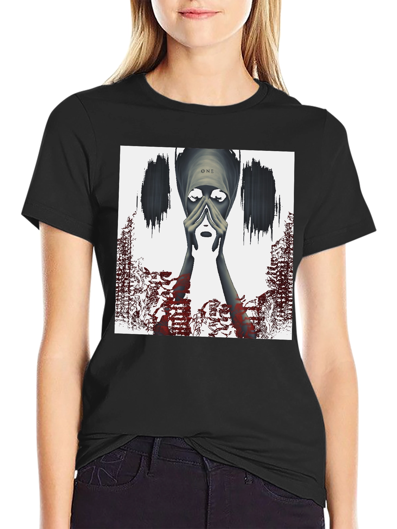 Artistic Graphic Print Tee - Black