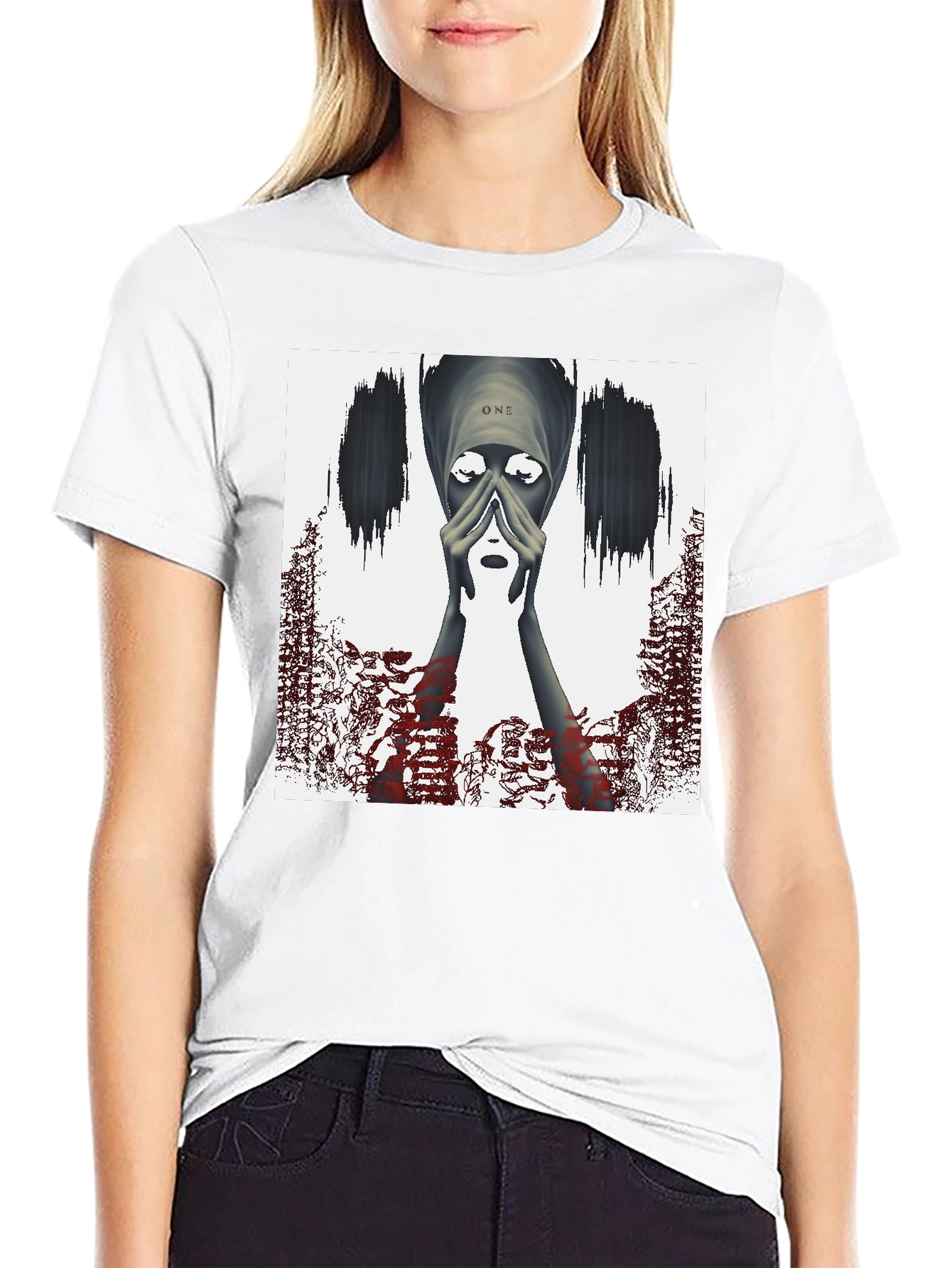 Artistic Graphic Print Tee - Black