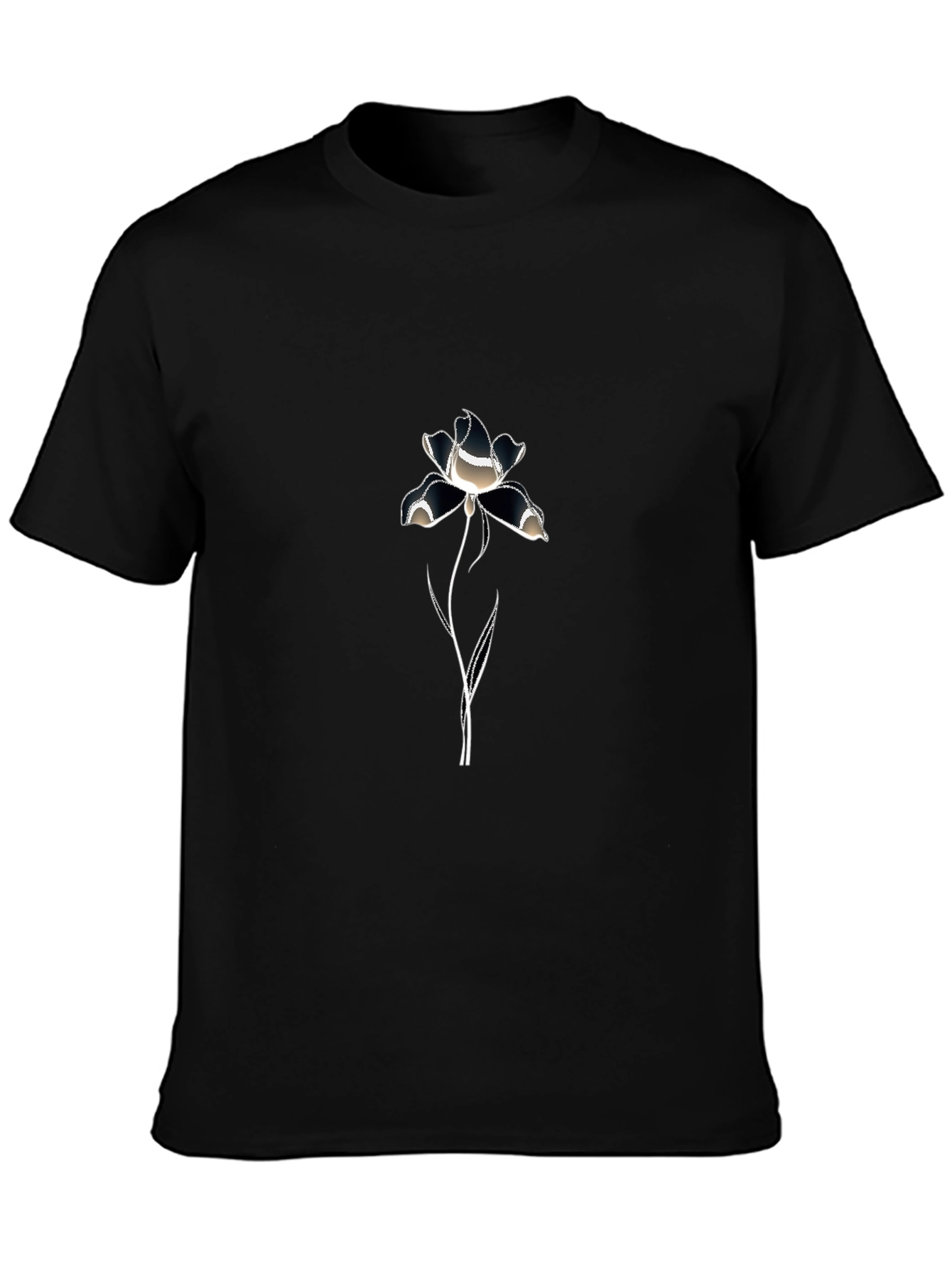 Mens Black T-Shirt with Flower Graphic