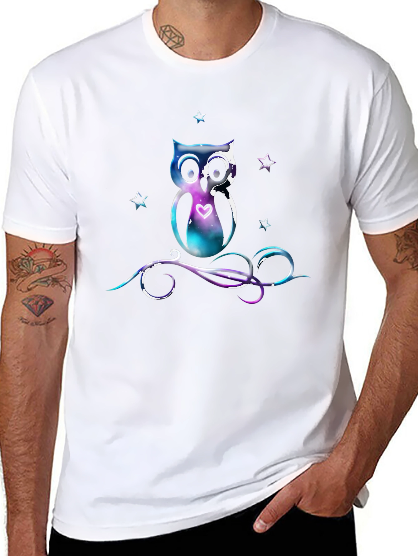 Galaxy Owl Graphic Tee - Unique Space Design