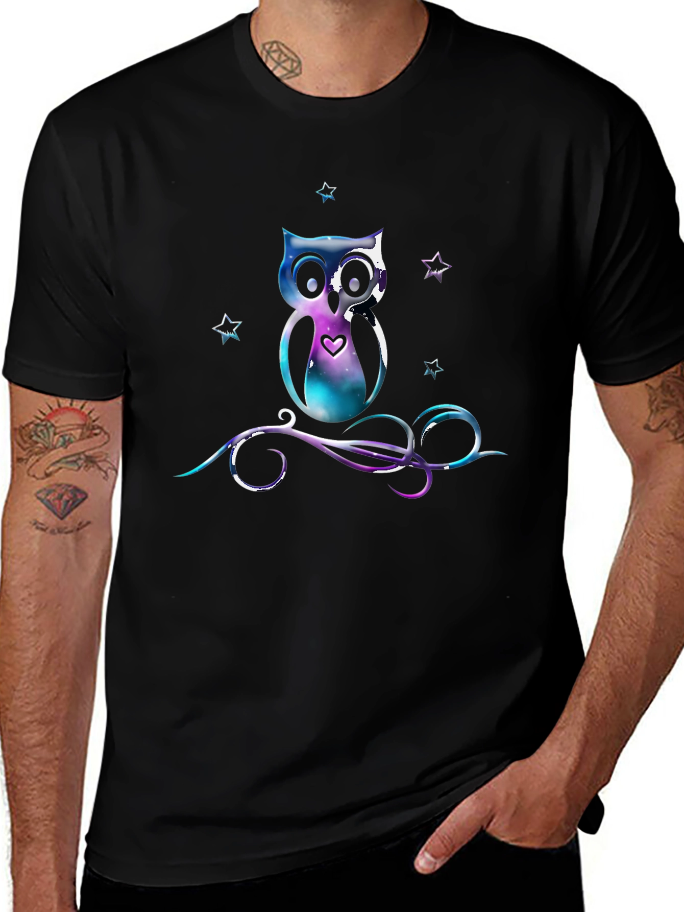 Galaxy Owl Graphic Tee - Unique Space Design