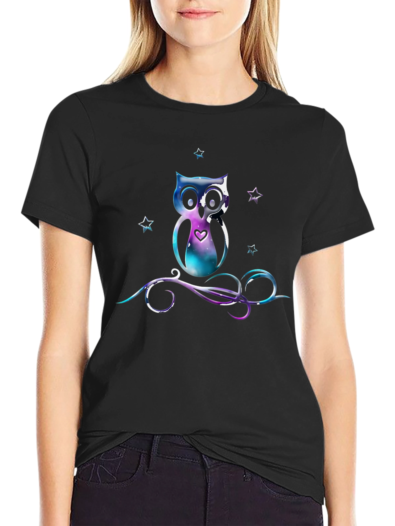 Galaxy Owl Graphic Tee - Unique Space Design