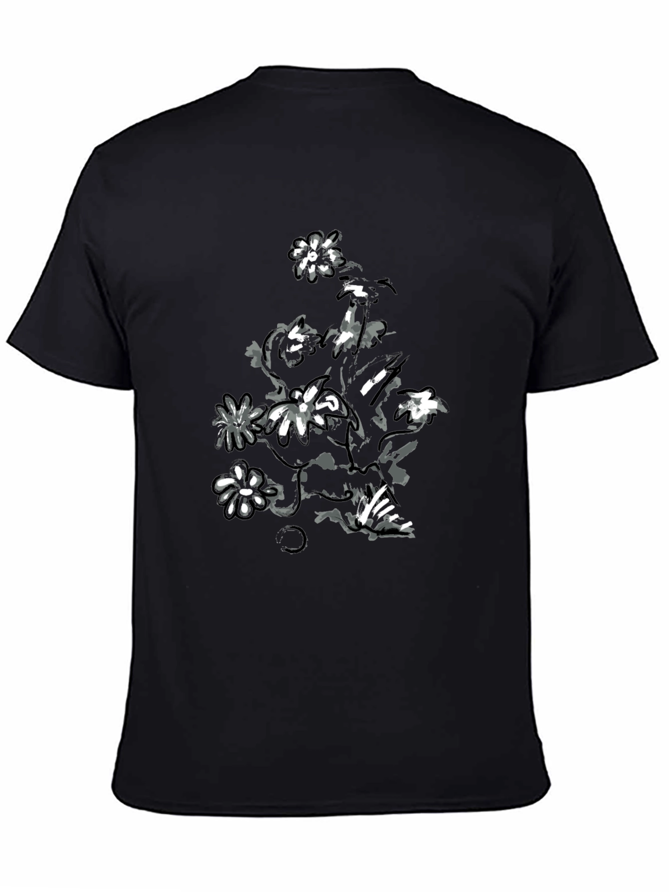 Floral Print Black Casual T-Shirt