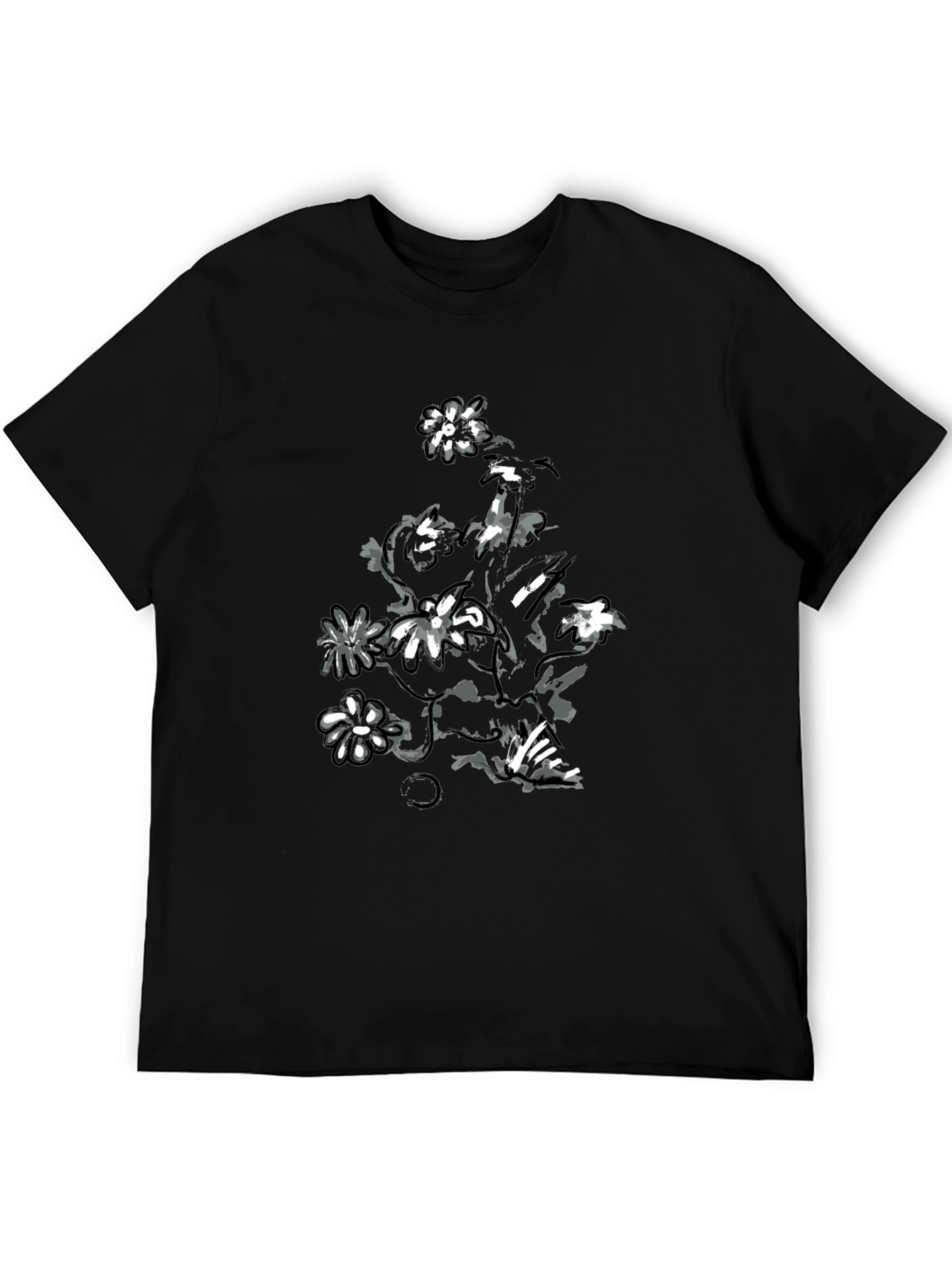 Floral Print Black Casual T-Shirt