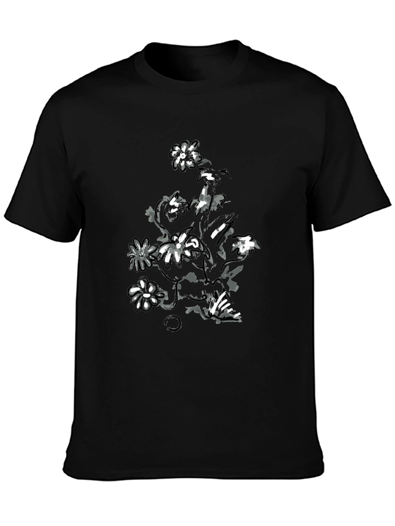 Floral Print Black Casual T-Shirt